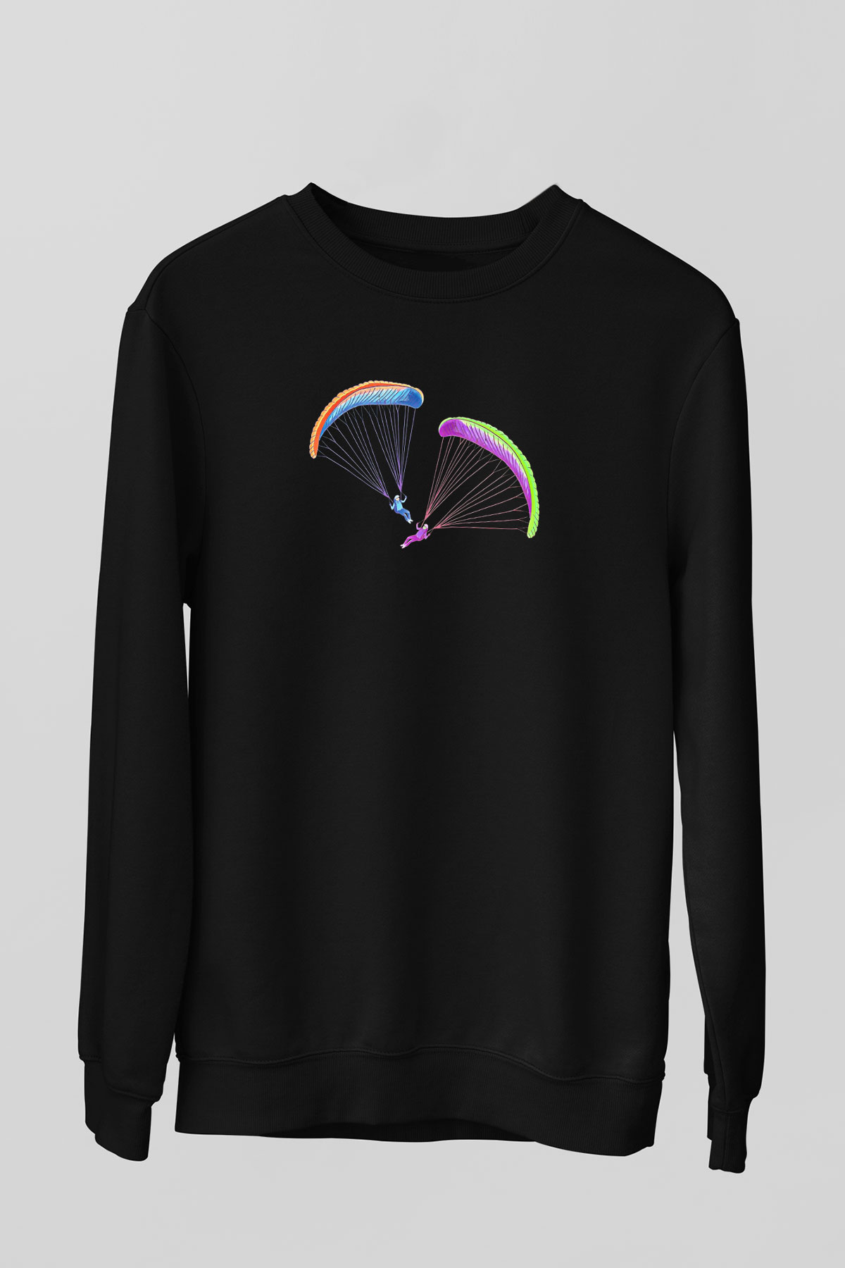 Yamaç Paraşütü - Paragliding Baskılı Unisex Siyah Sweatshirt