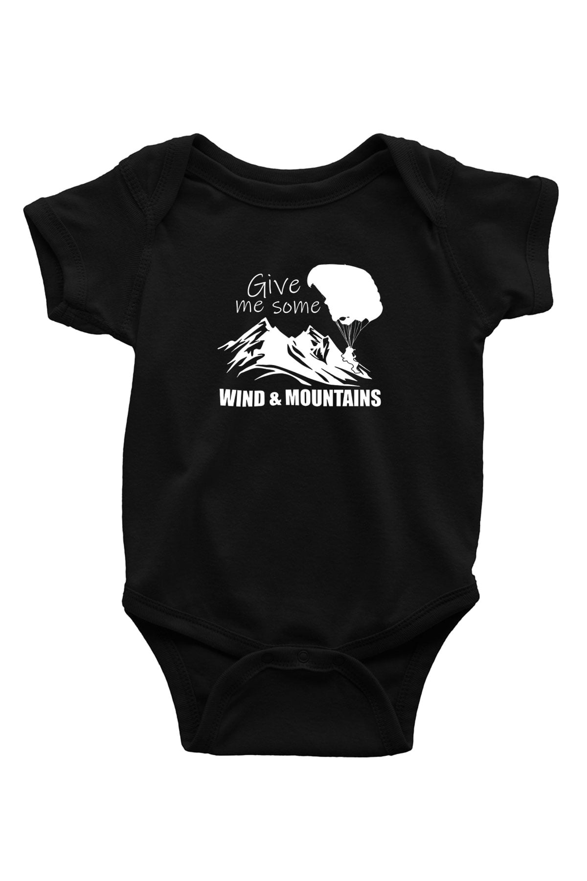 Yamaç Paraşütü - Paragliding Baskılı Unisex Siyah Bebek Body - Zıbın