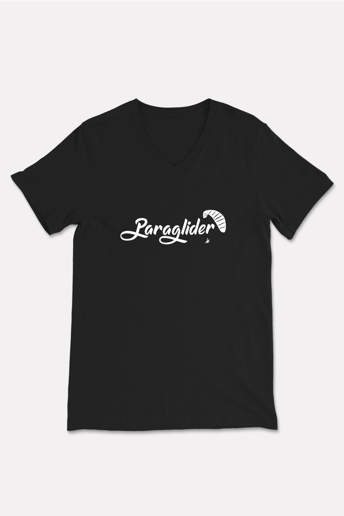 Yamaç Paraşütü - Paragliding Baskılı Unisex Siyah V Yaka Tişört