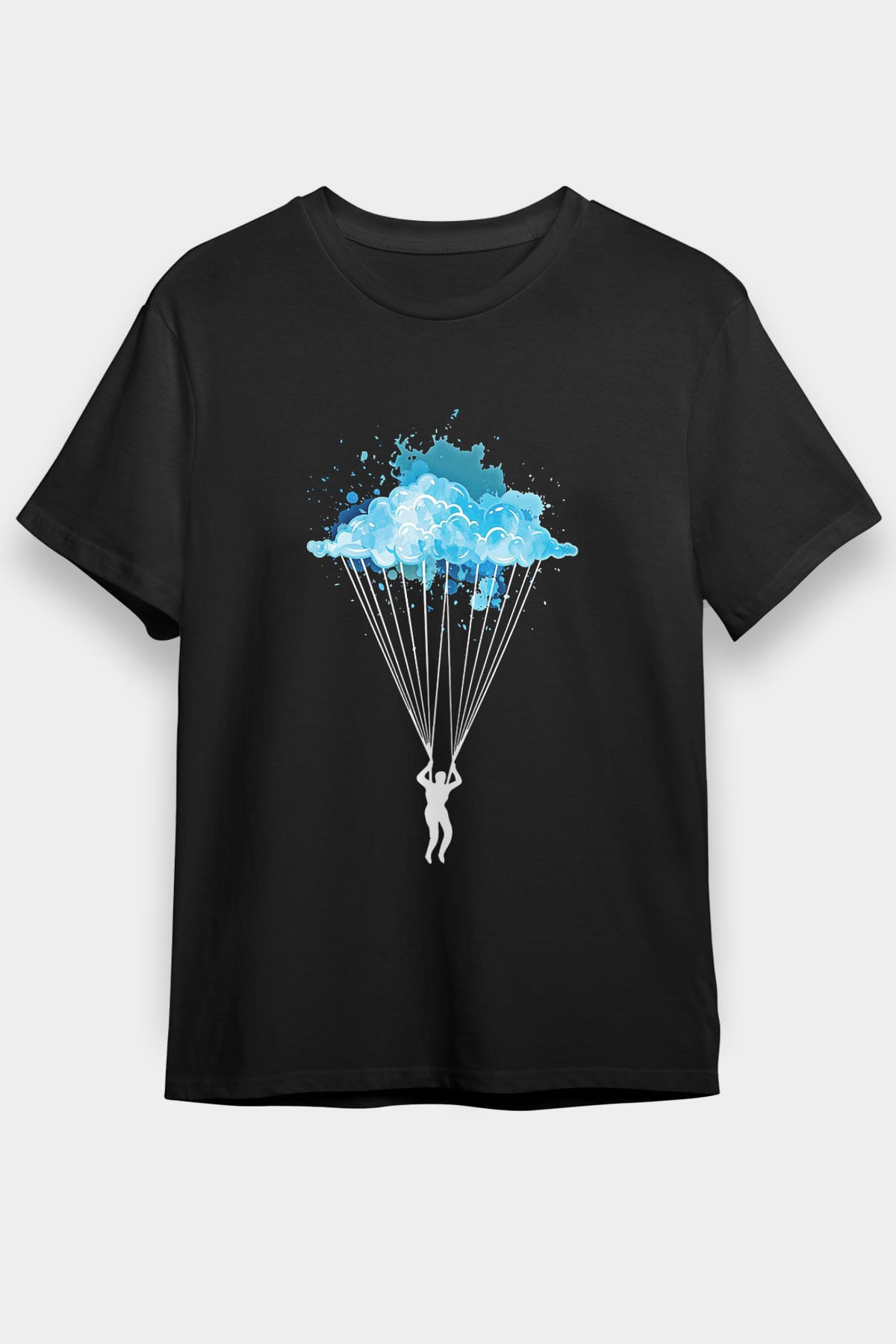 Yamaç Paraşütü - Paragliding Baskılı Unisex Siyah Tişört - Tshirt