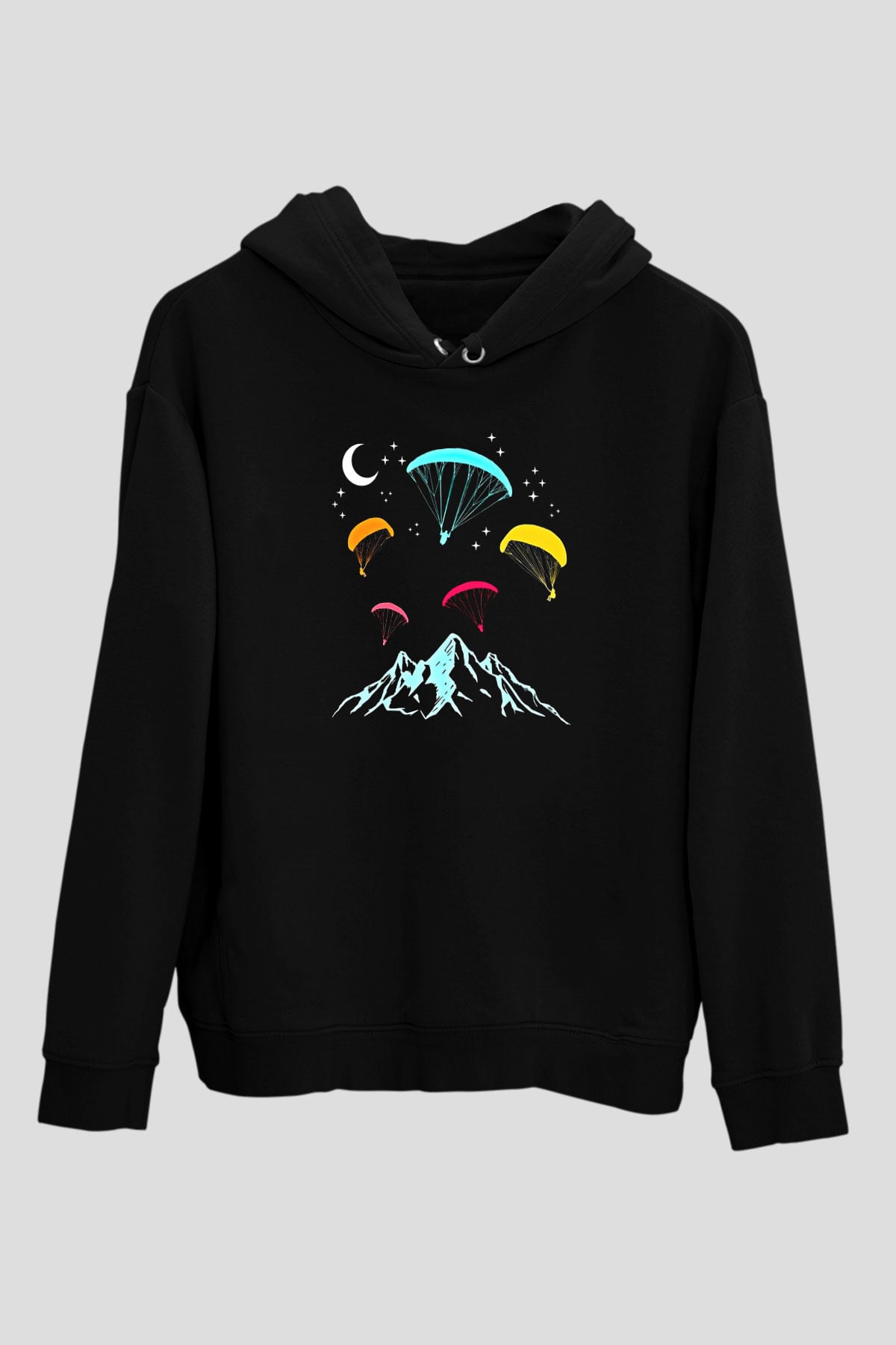 Yamaç Paraşütü - Paragliding Baskılı Unisex Siyah Kapüşonlu Sweatshirt