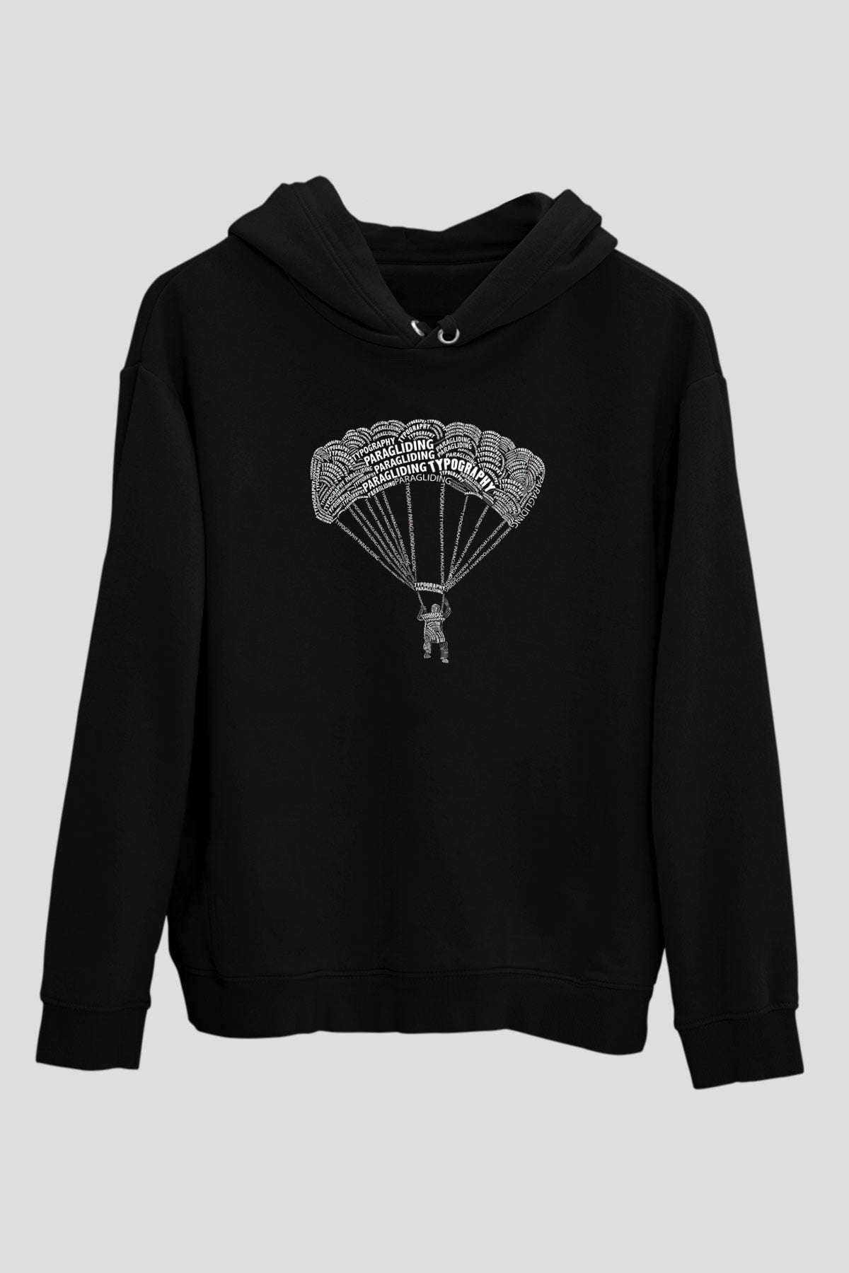 Yamaç Paraşütü - Paragliding Baskılı Unisex Siyah Kapüşonlu Sweatshirt