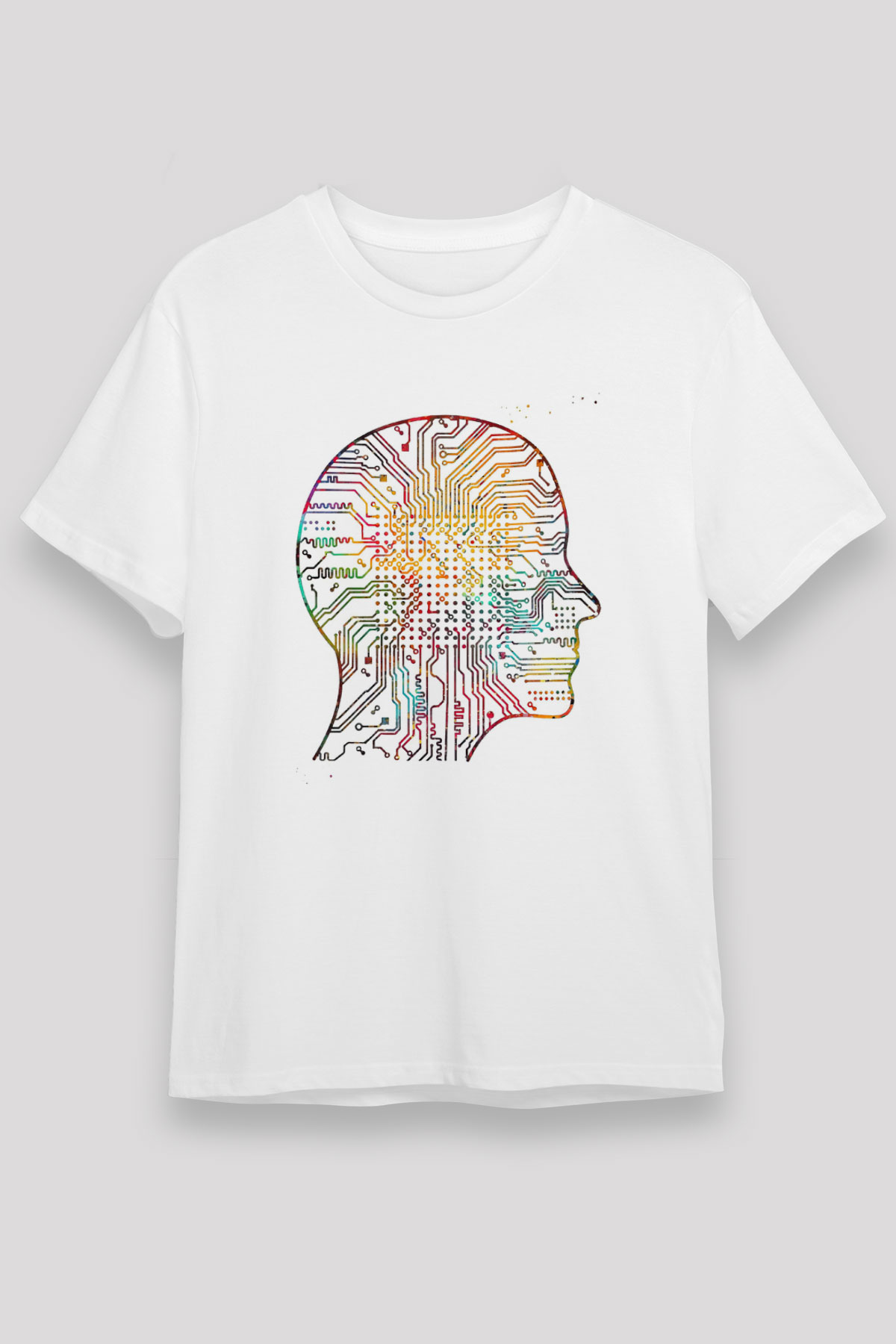 Yapay Zeka Renkli Baskılı Unisex Beyaz Tişört - Tshirt
