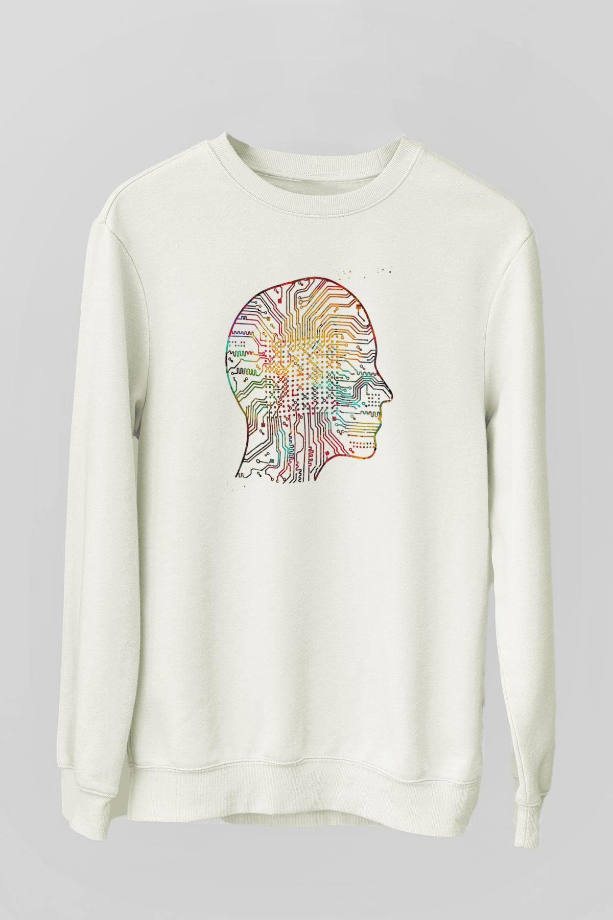 Yapay Zeka Renkli Baskılı Unisex Ekru Sweatshirt