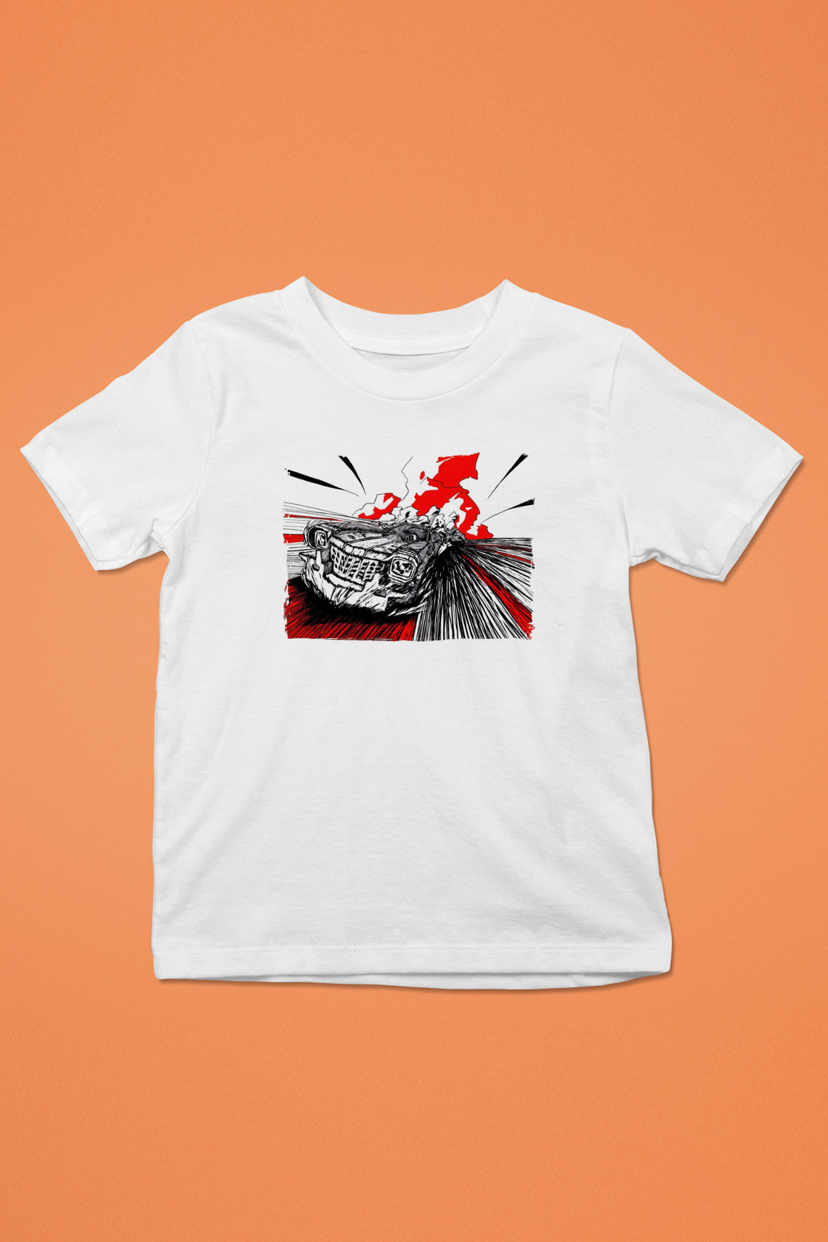 Yarış Arabası Baskılı Unisex Beyaz  Çocuk Tişört