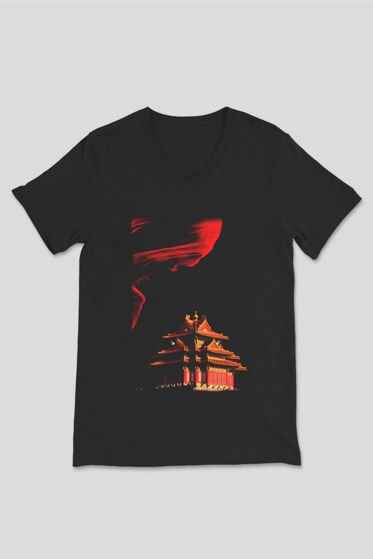Yasak Şehir Siyah Unisex V Yaka Tişört T-Shirt