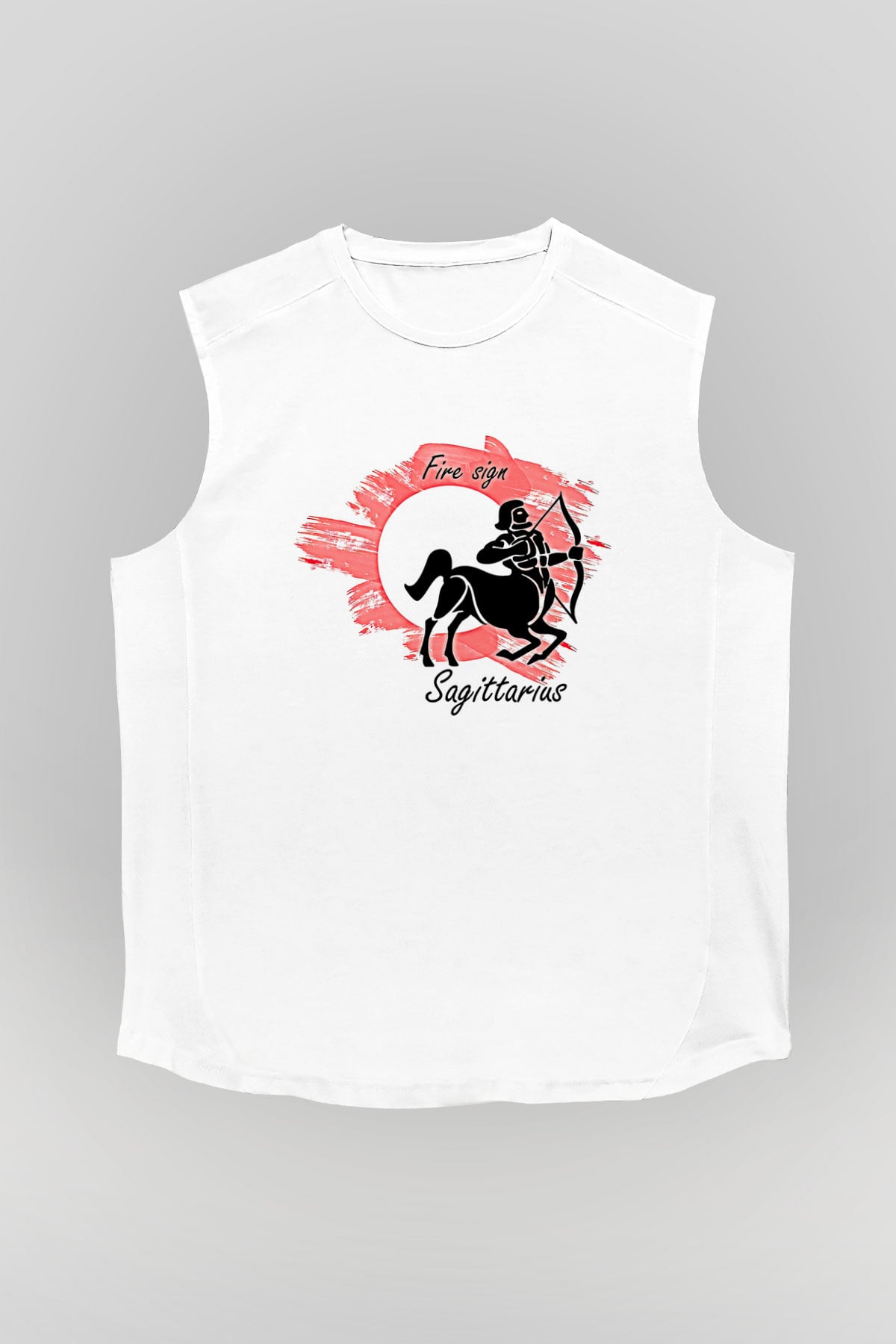 Yay Burcu Baskılı Beyaz Unisex Kolsuz Tişört - Tshirt