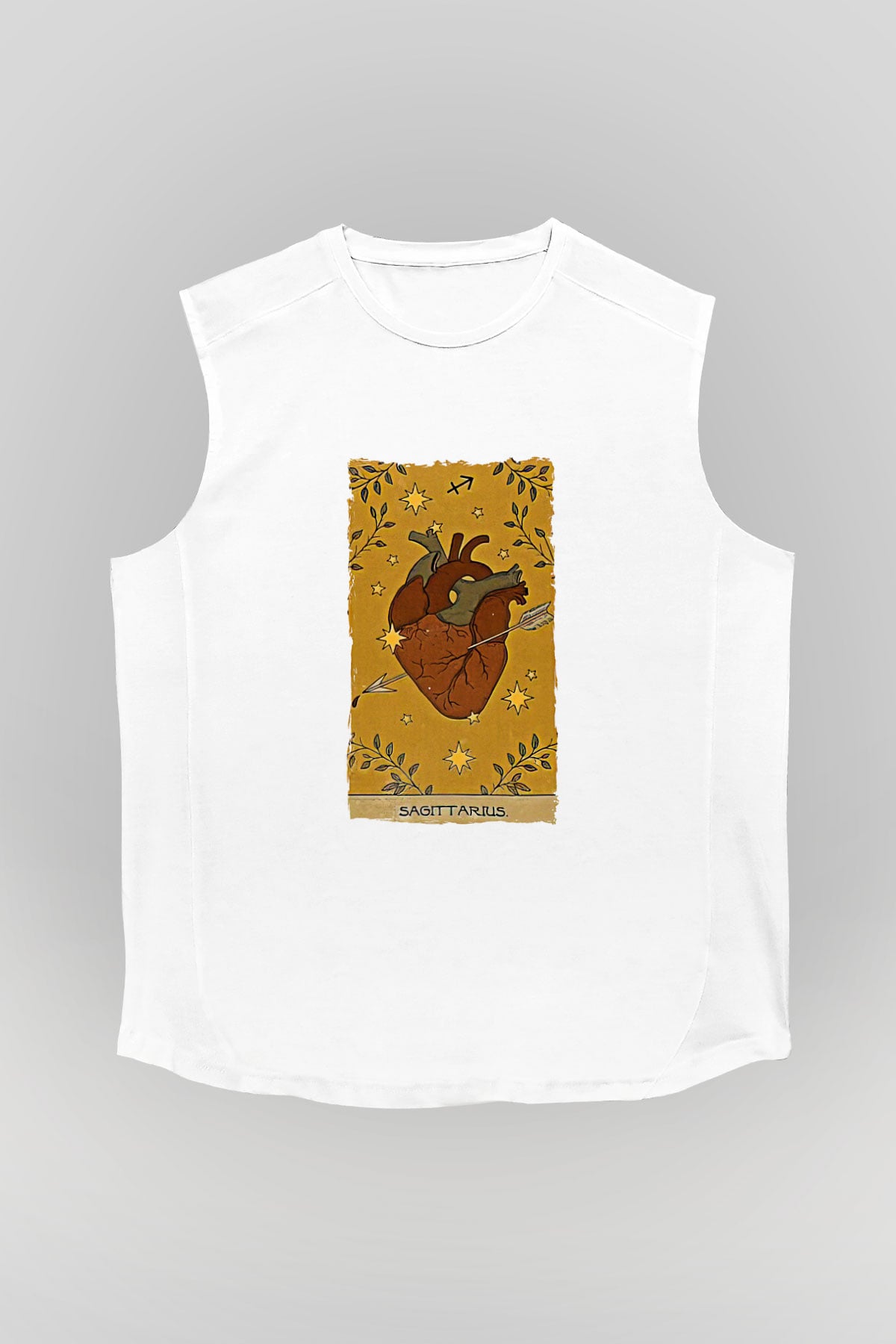 Yay Burcu Baskılı Beyaz Unisex Kolsuz Tişört - Tshirt
