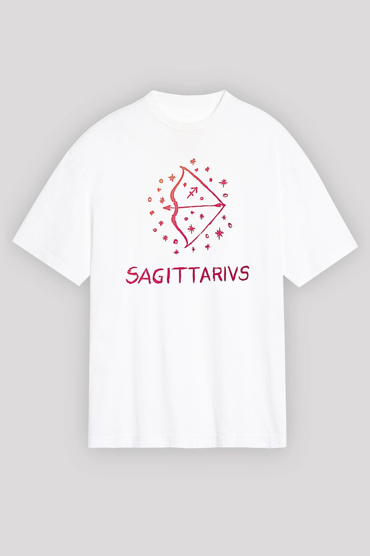 Yay Burcu Baskılı Beyaz Unisex Oversize Tişört - Tshirt
