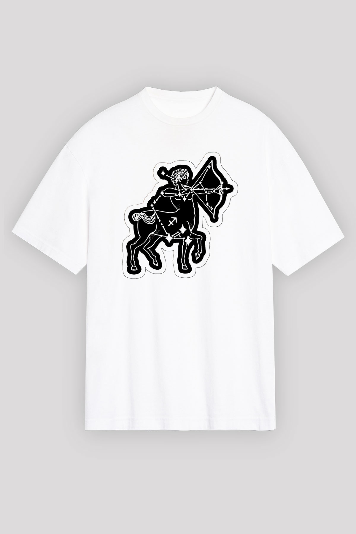 Yay Burcu Baskılı Beyaz Unisex Oversize Tişört - Tshirt
