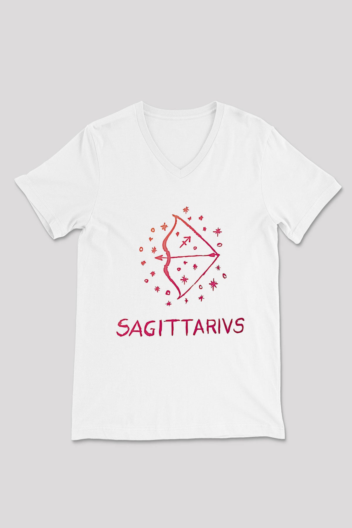 Yay Burcu Baskılı Beyaz Unisex V Yaka Tişört - Tshirt