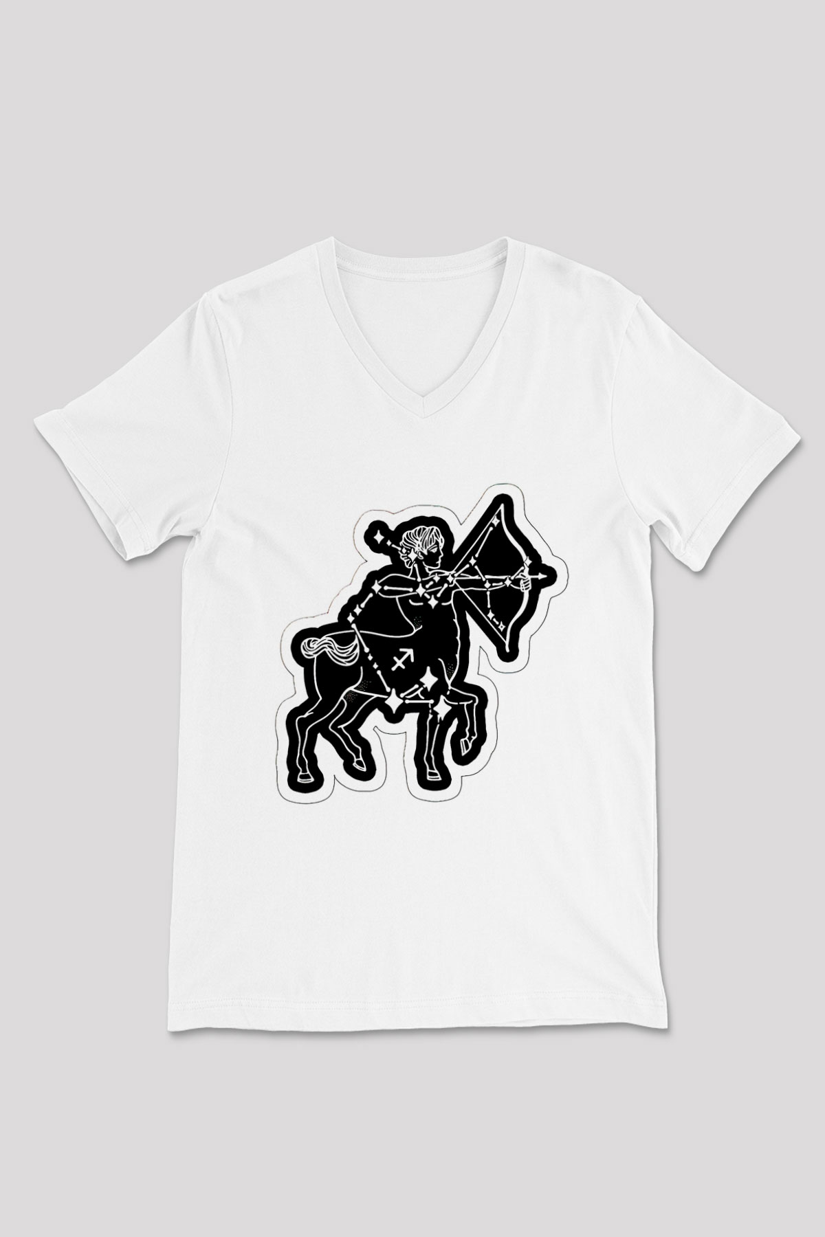 Yay Burcu Baskılı Beyaz Unisex V Yaka Tişört - Tshirt
