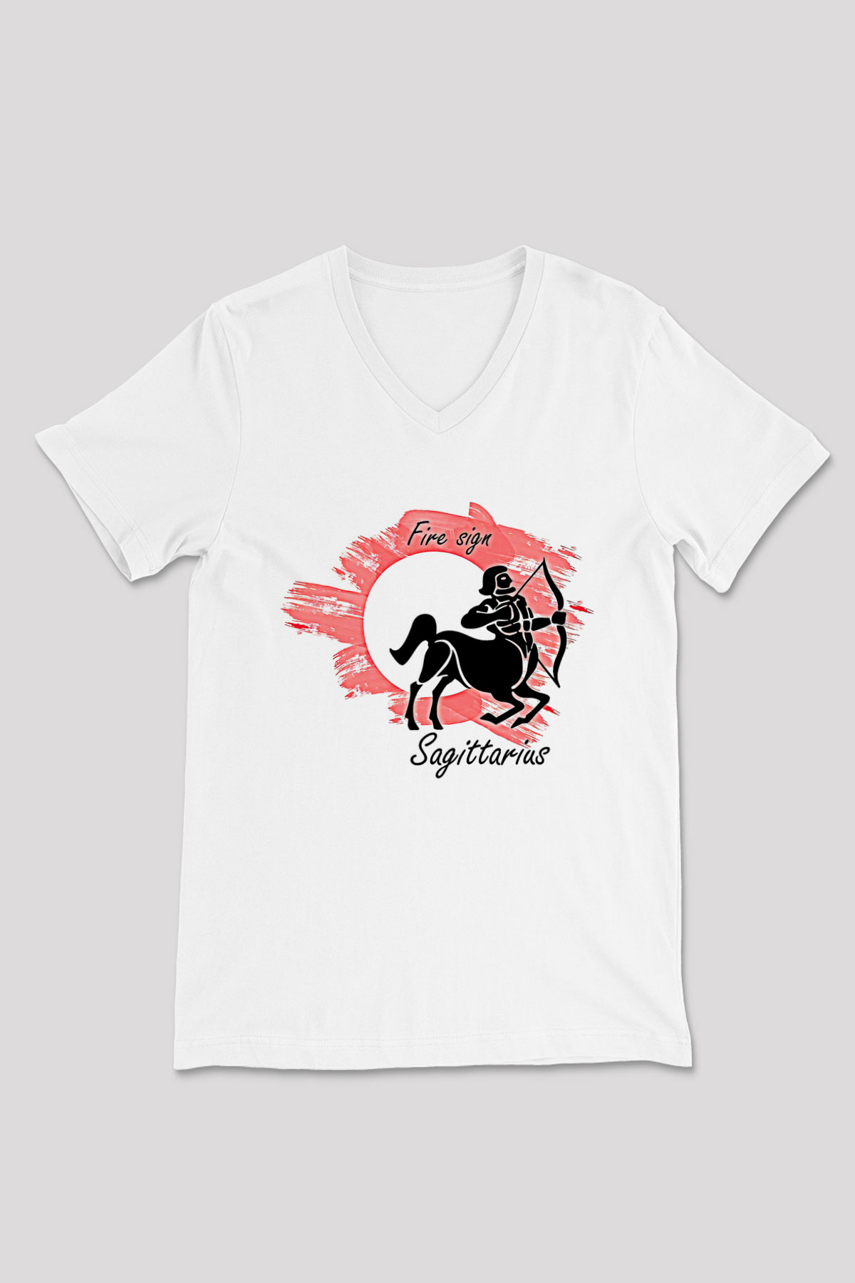 Yay Burcu Baskılı Beyaz Unisex V Yaka Tişört - Tshirt