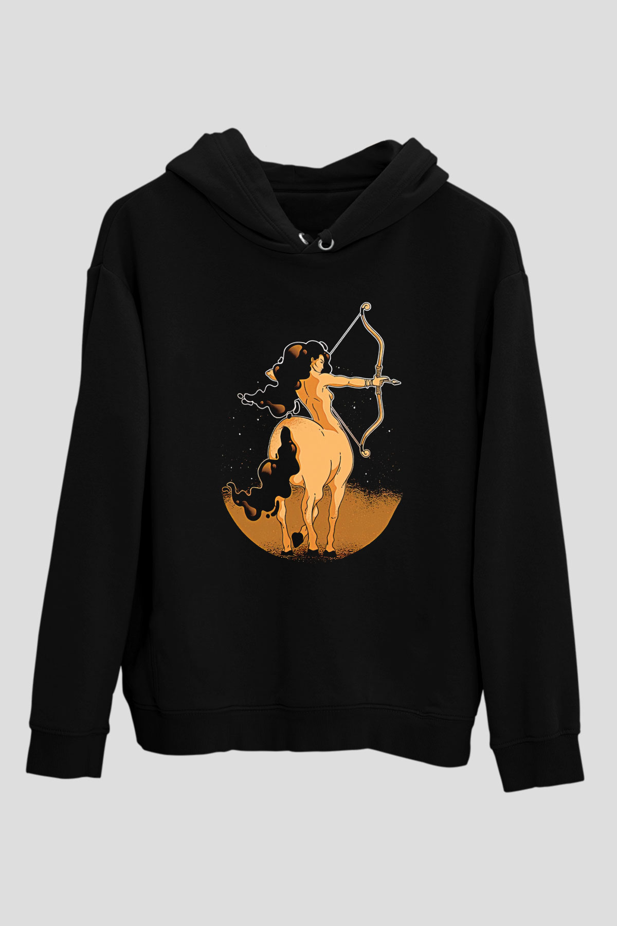 Yay Burcu Baskılı Unisex Siyah Hoodie