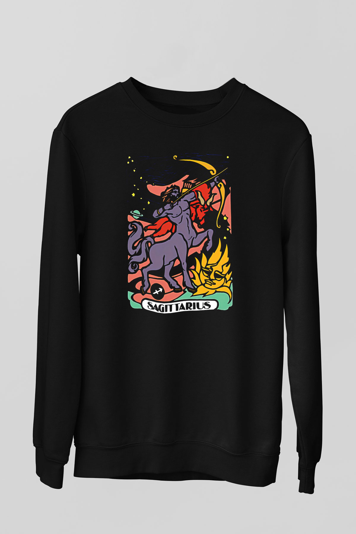 Yay Burcu Baskılı Unisex Siyah Sweatshirt