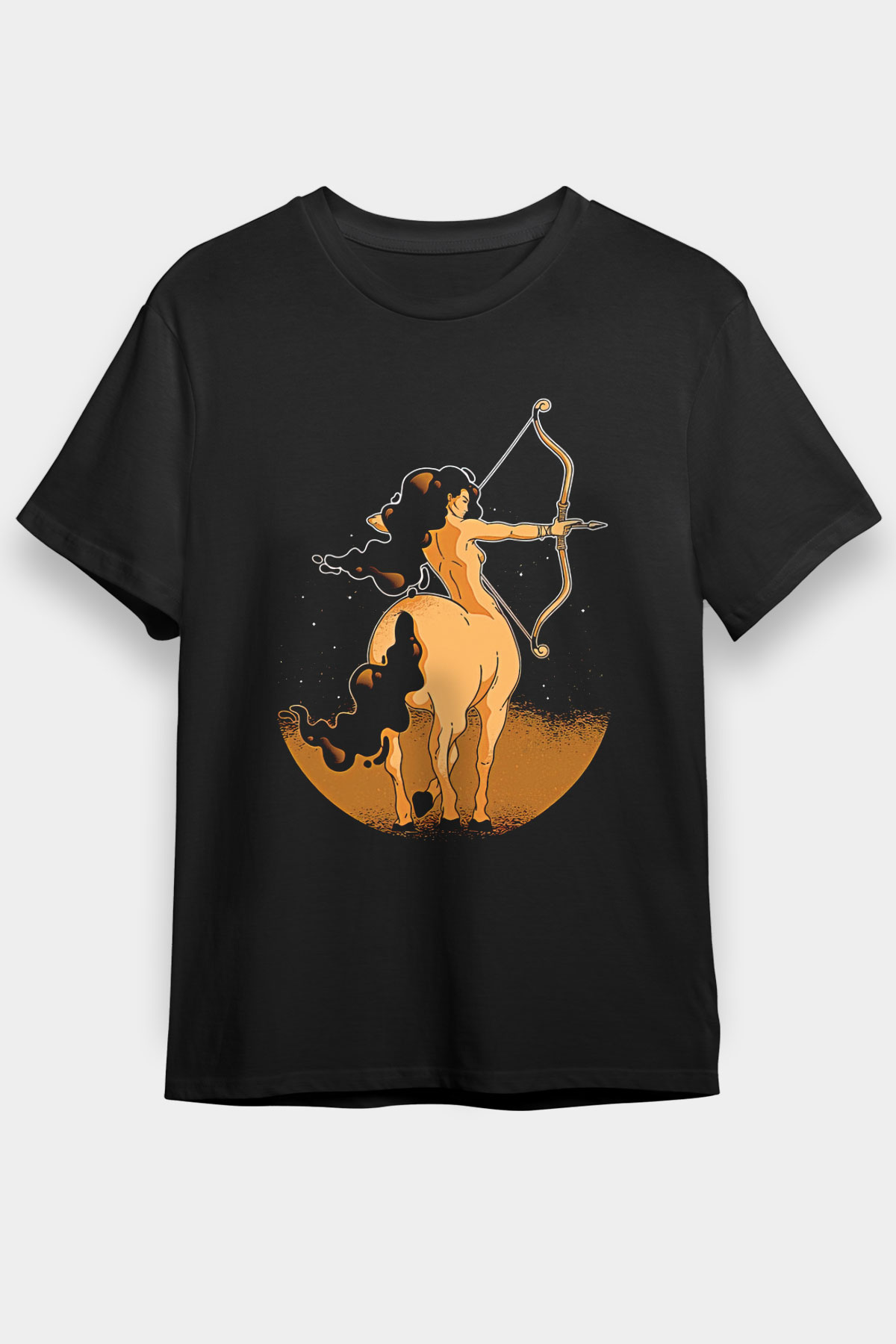 Yay Burcu Baskılı Unisex Siyah Tişört - Tshirt