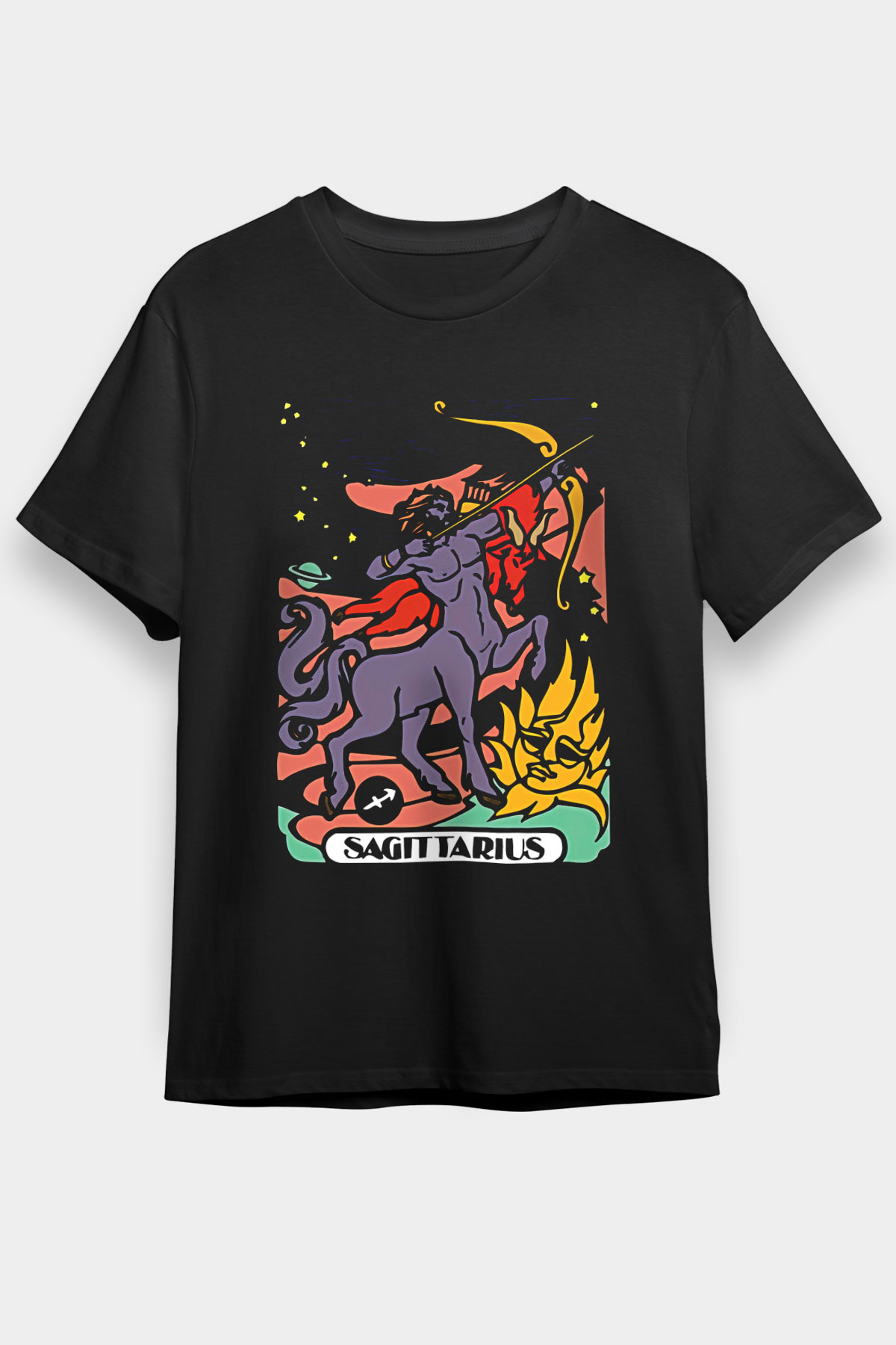 Yay Burcu Baskılı Unisex Siyah Tişört - Tshirt