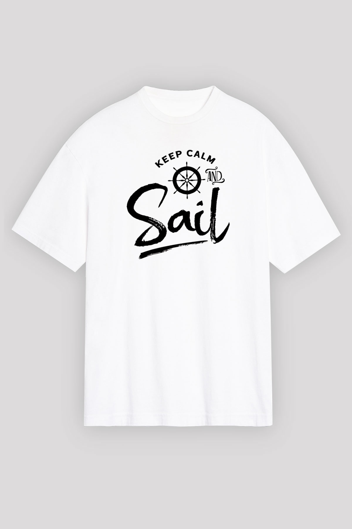 Yelken Baskılı Unisex Beyaz Oversize Tişört - Tshirt