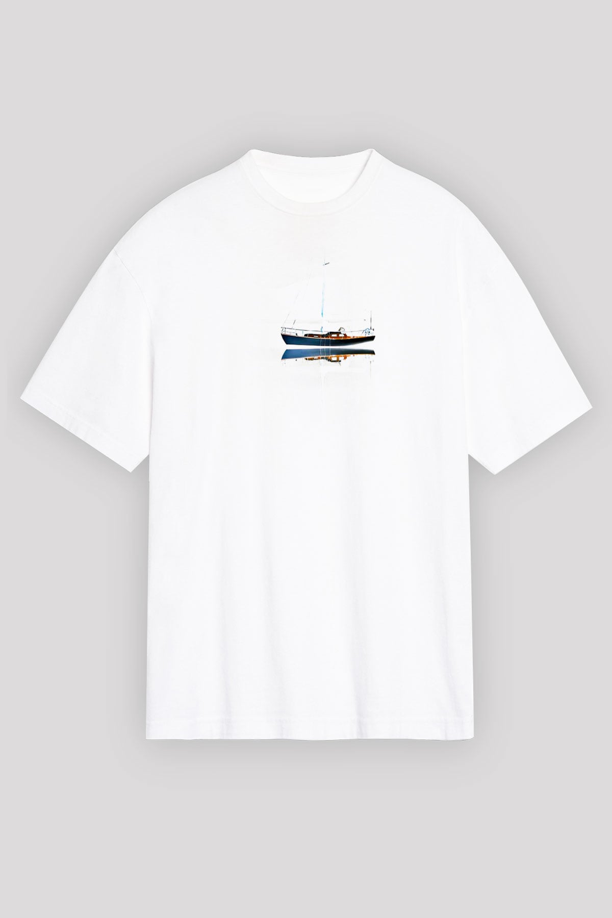 Yelken Baskılı Unisex Beyaz Oversize Tişört - Tshirt