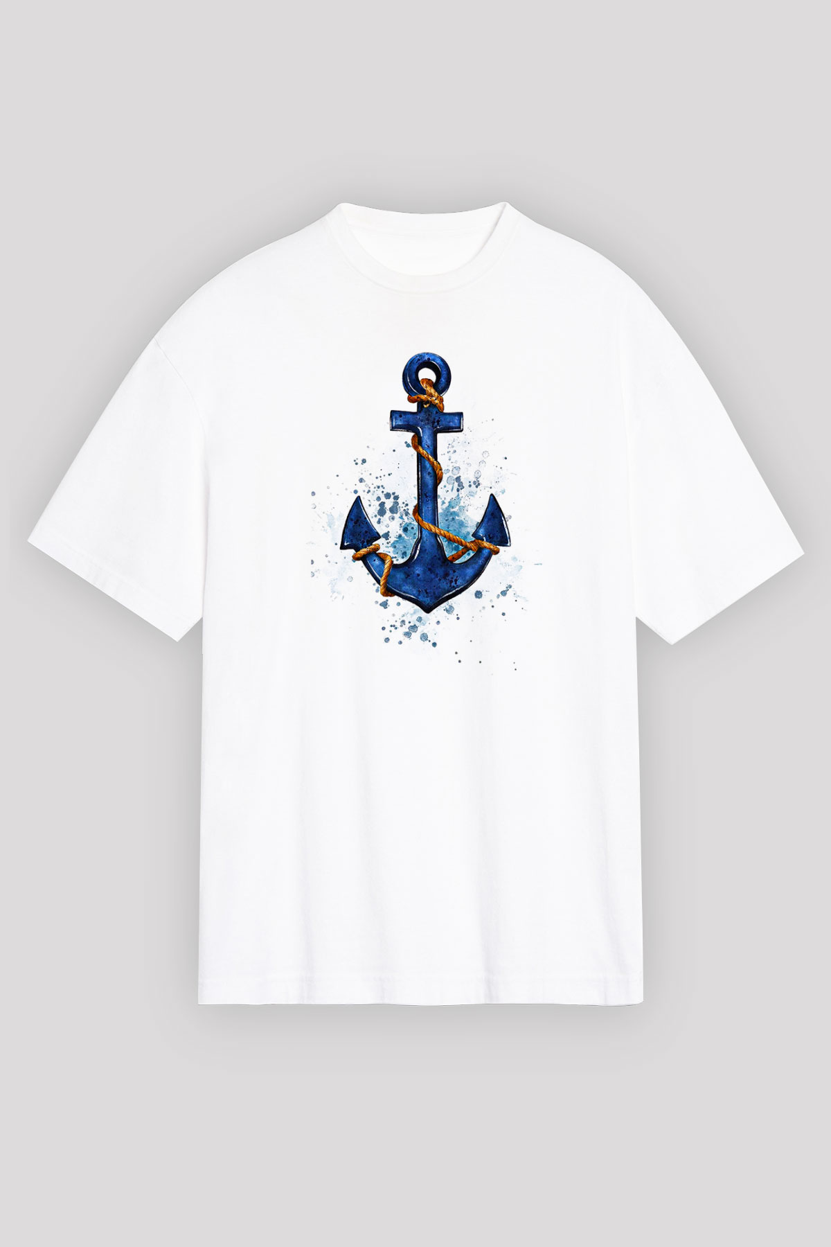 Yelken Baskılı Unisex Beyaz Oversize Tişört - Tshirt