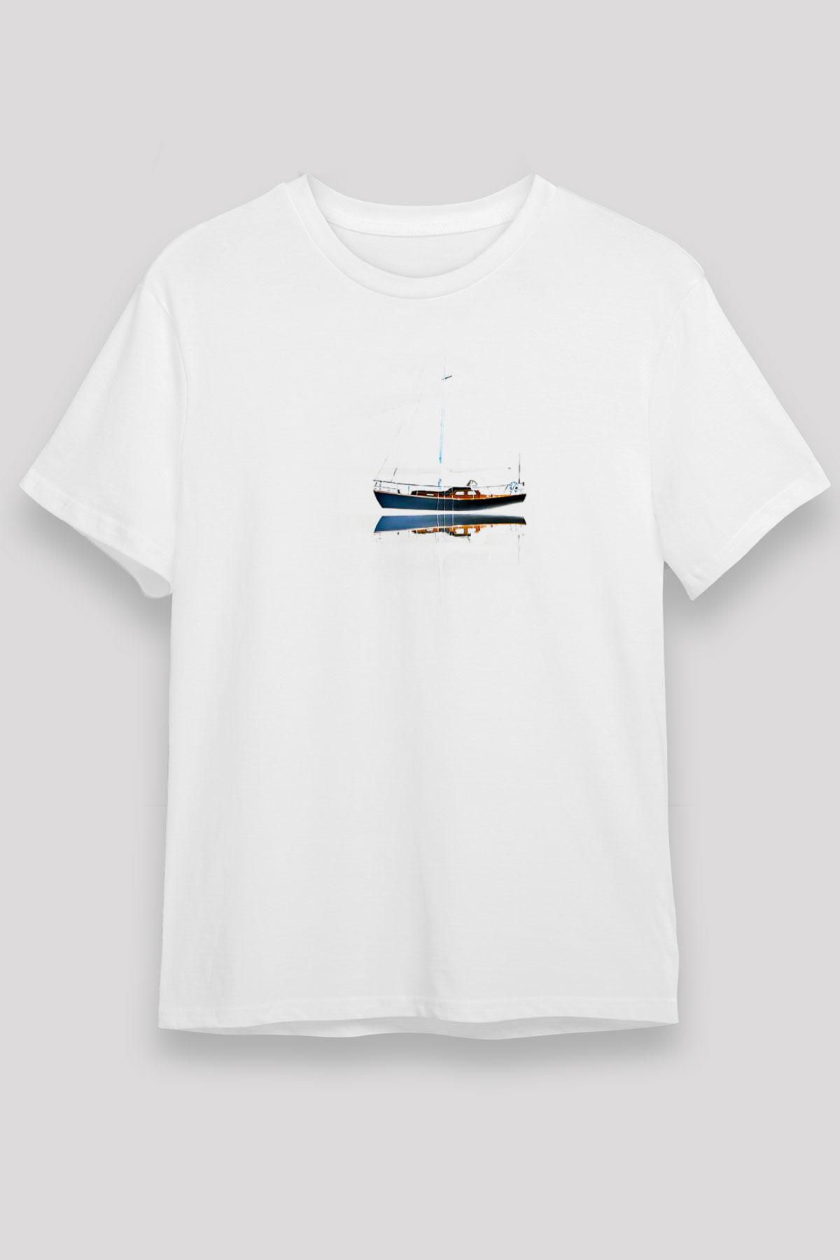 Yelken Baskılı Unisex Beyaz Tişört - Tshirt