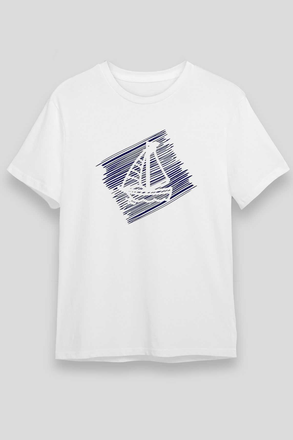 Yelken Baskılı Unisex Beyaz Tişört - Tshirt