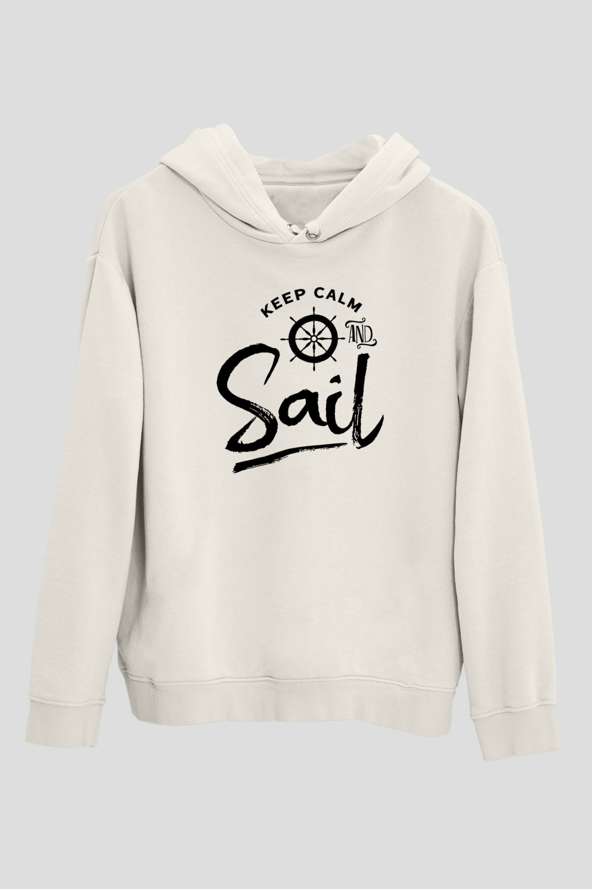 Yelken Baskılı Unisex Ekru Hoodie