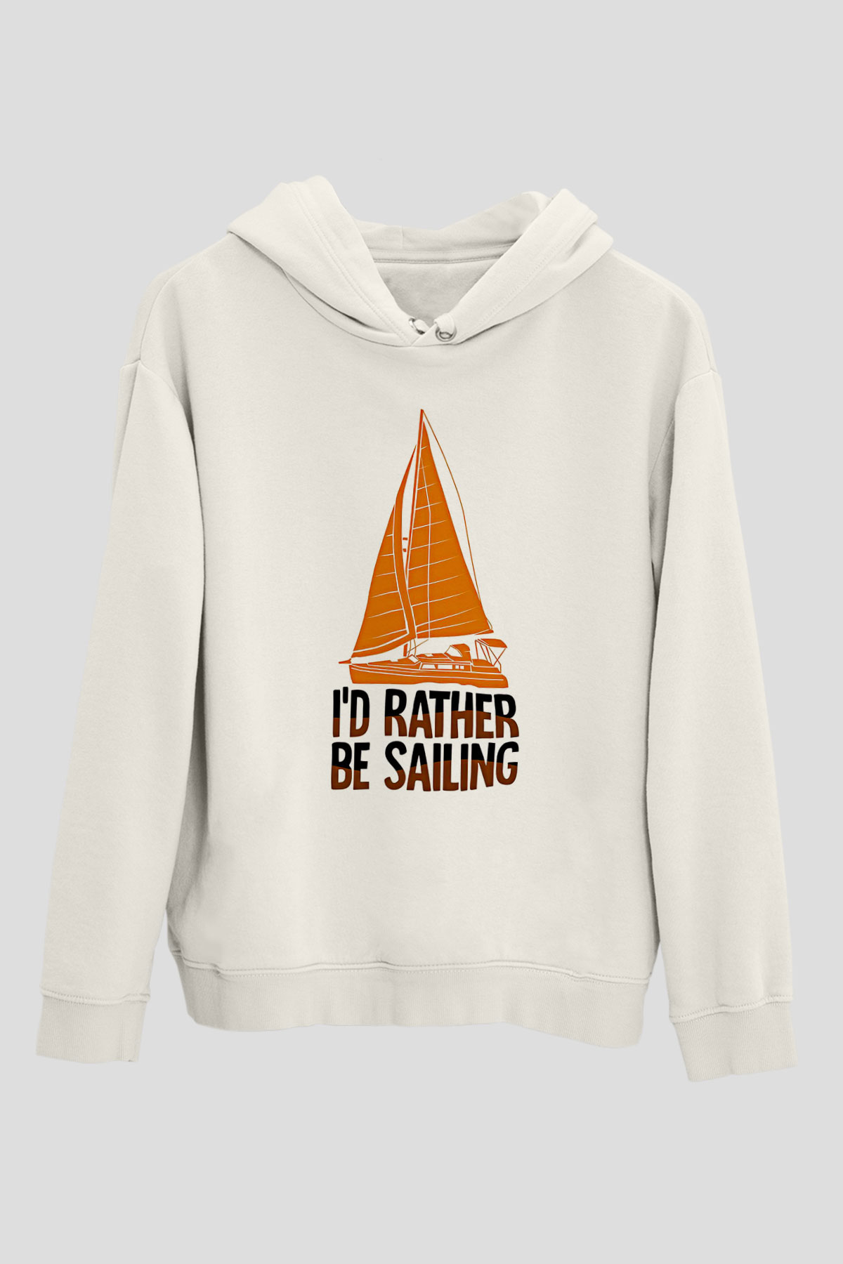 Yelken Baskılı Unisex Ekru Hoodie