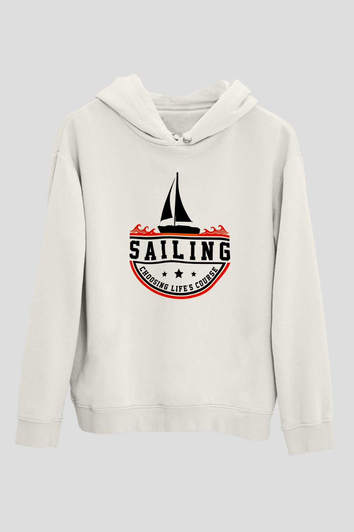 Yelken Baskılı Unisex Ekru Hoodie