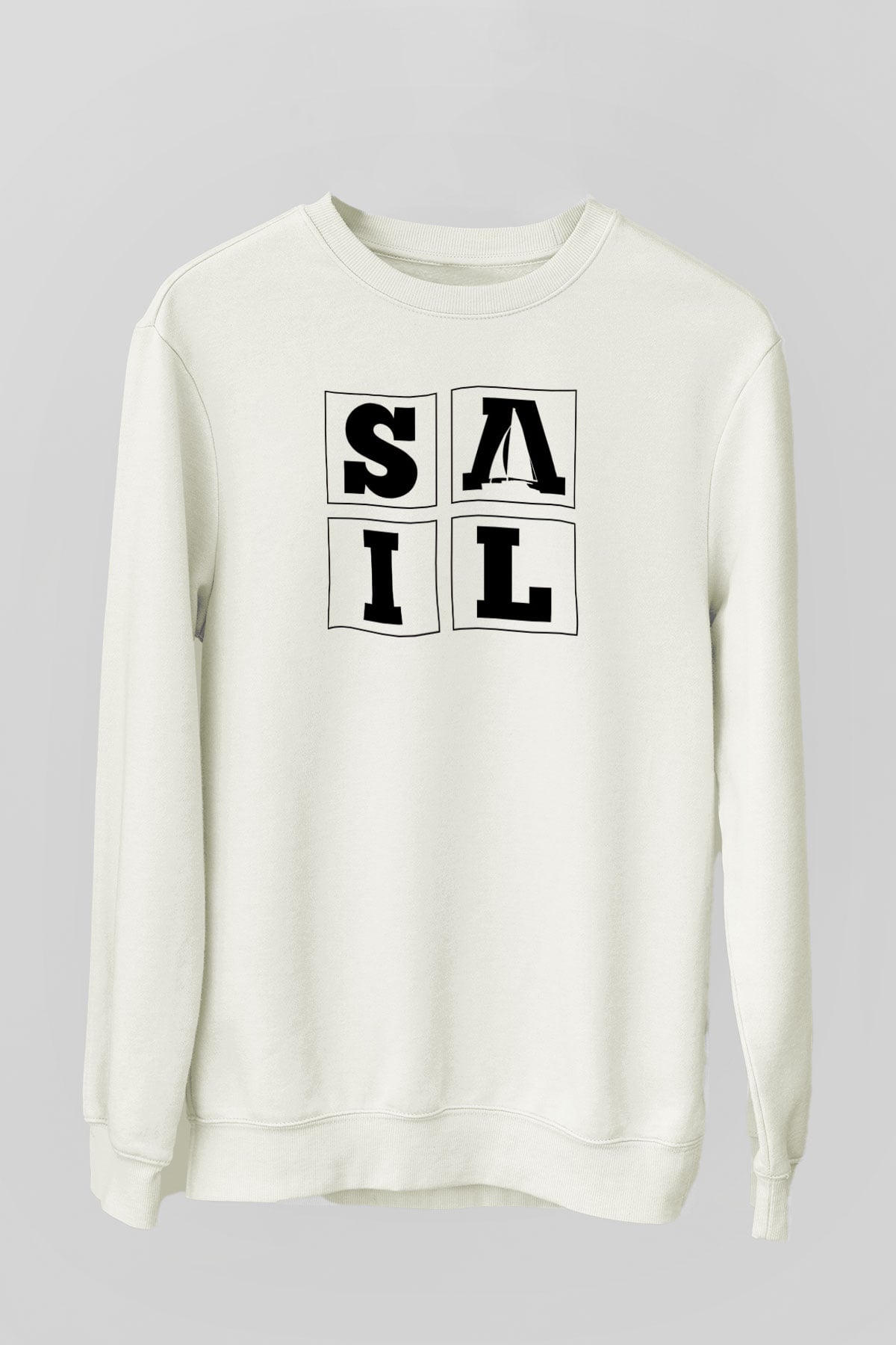 Yelken Baskılı Unisex Ekru Sweatshirt