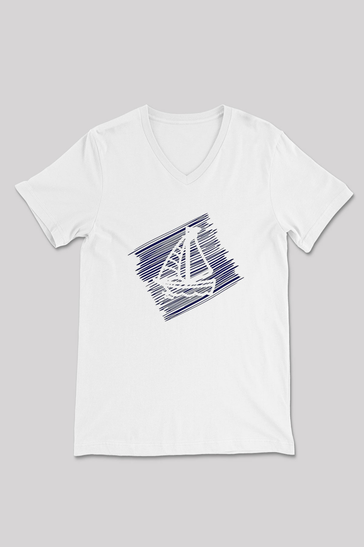 Yelken Baskılı Unisex V Yaka Tişört - Tshirt