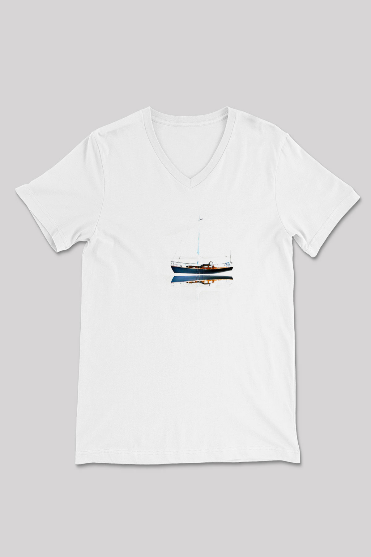 Yelken Baskılı Unisex V Yaka Tişört - Tshirt