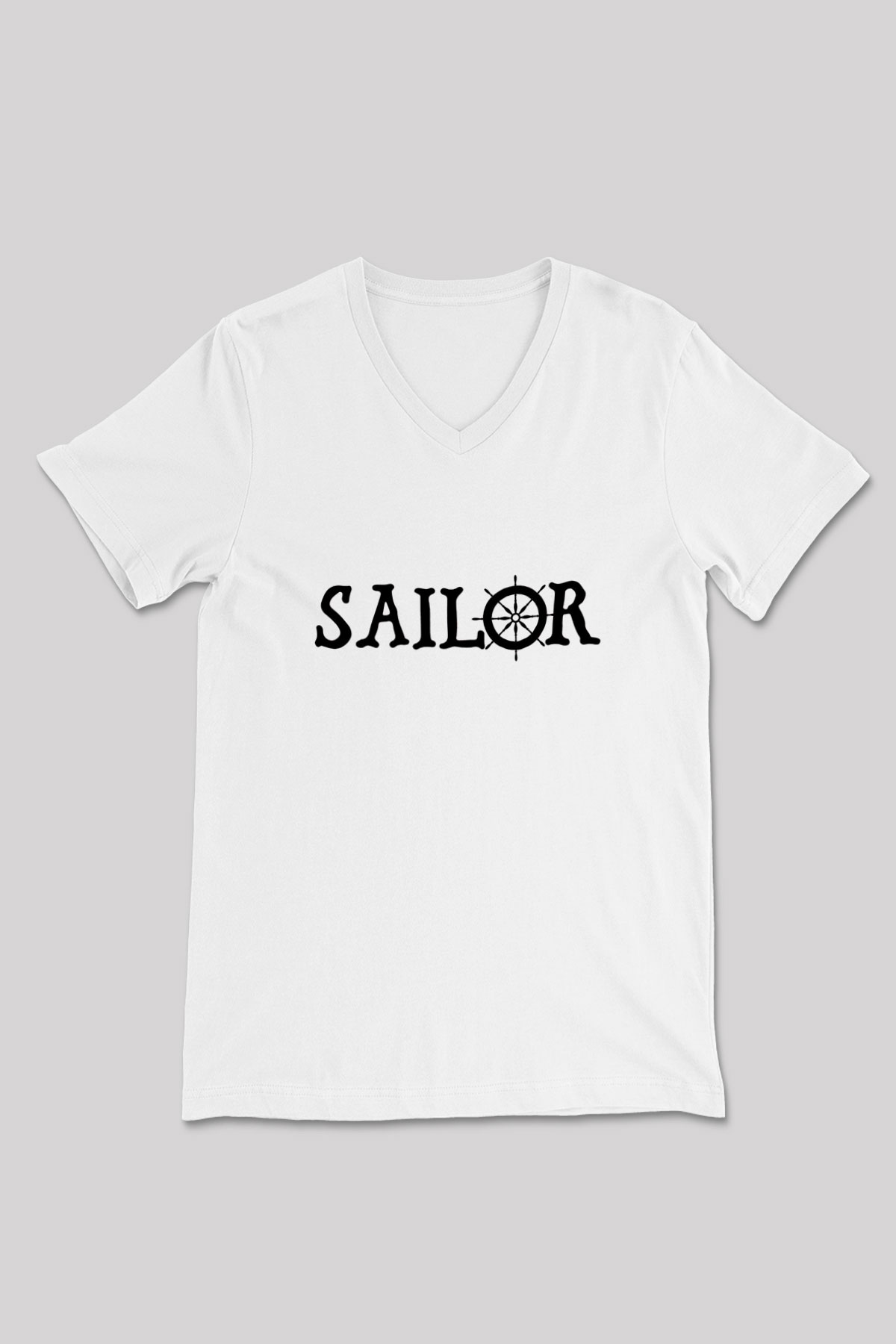 Yelken Baskılı Unisex V Yaka Tişört - Tshirt