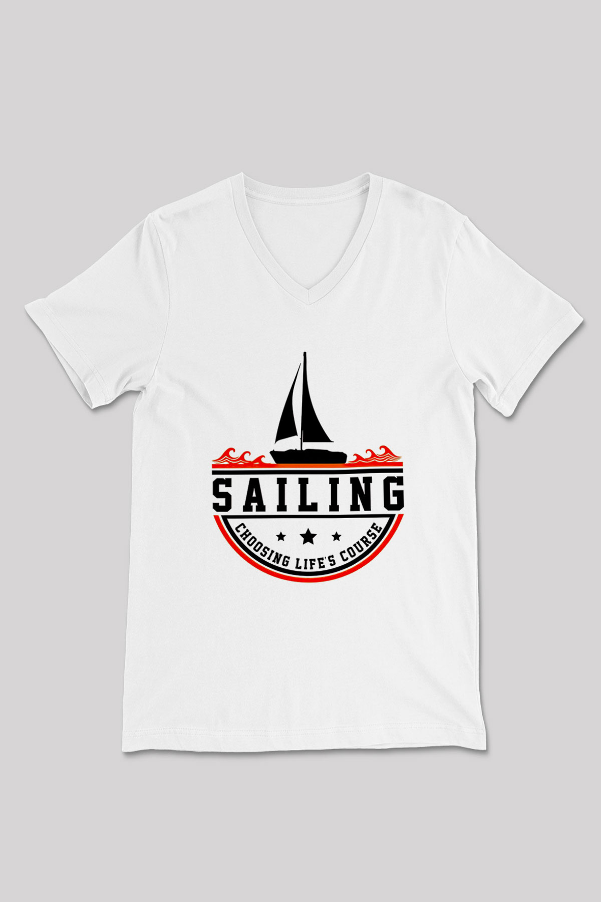 Yelken Baskılı Unisex V Yaka Tişört - Tshirt