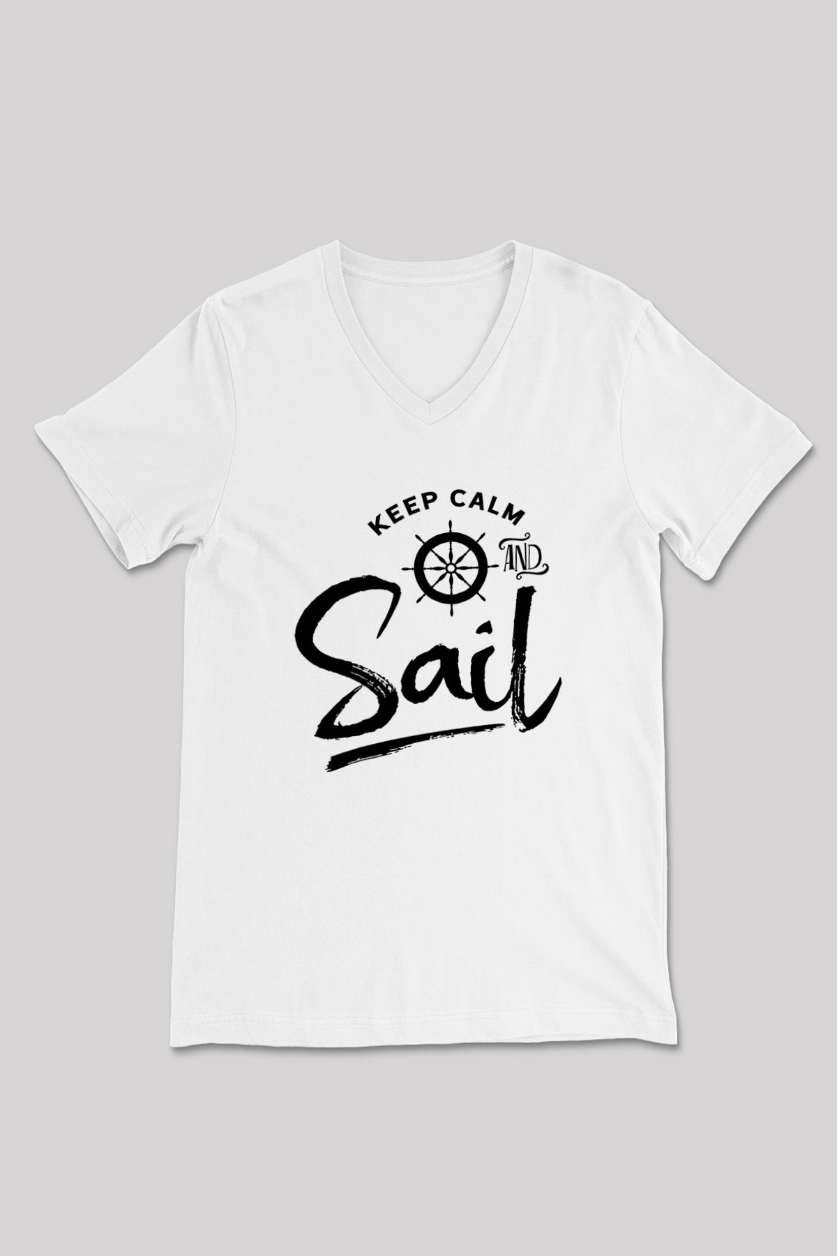 Yelken Baskılı Unisex V Yaka Tişört - Tshirt