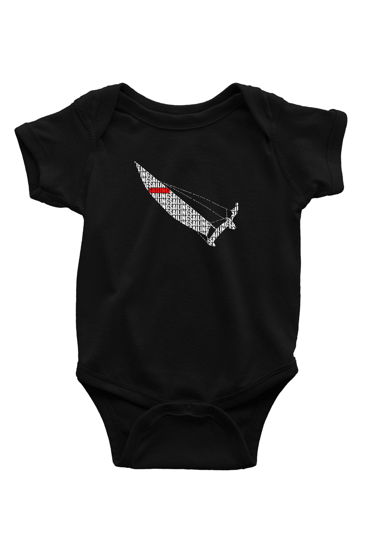 Yelken - Sail Baskılı Unisex Siyah Bebek Body - Zıbın