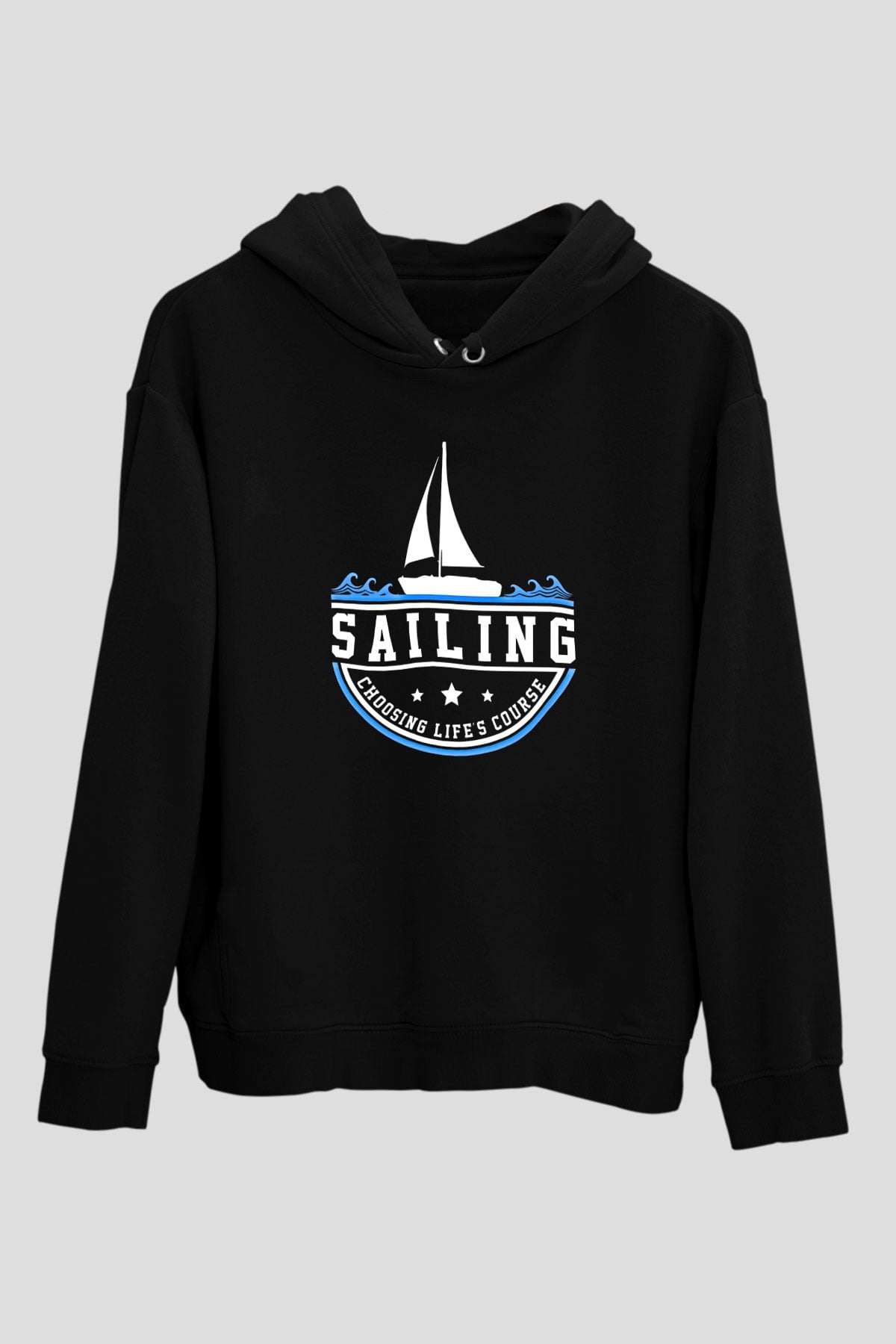 Yelken - Sail Baskılı Unisex Siyah Kapüşonlu Sweatshirt