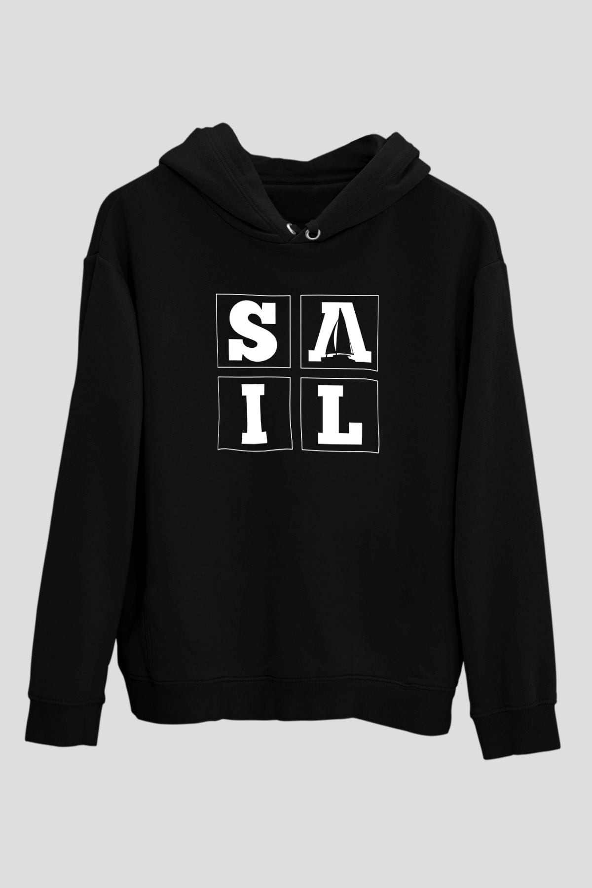 Yelken - Sail Baskılı Unisex Siyah Kapüşonlu Sweatshirt