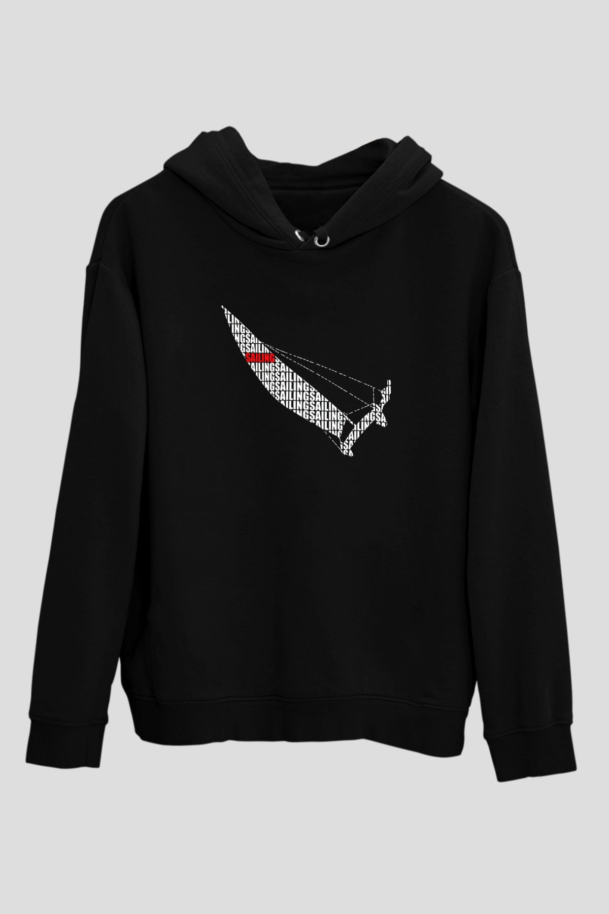 Yelken - Sail Baskılı Unisex Siyah Kapüşonlu Sweatshirt