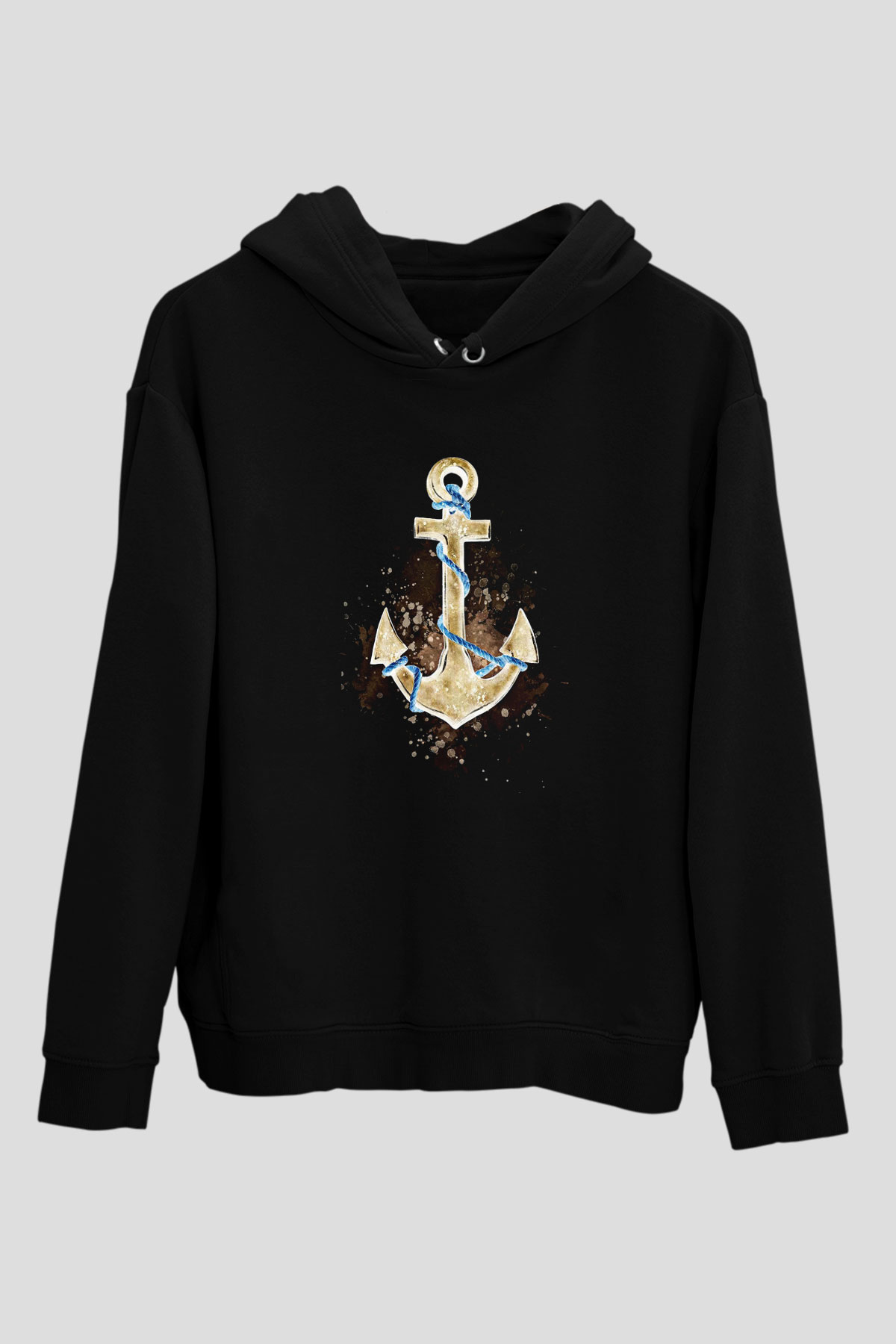 Yelken - Sail Baskılı Unisex Siyah Kapüşonlu Sweatshirt