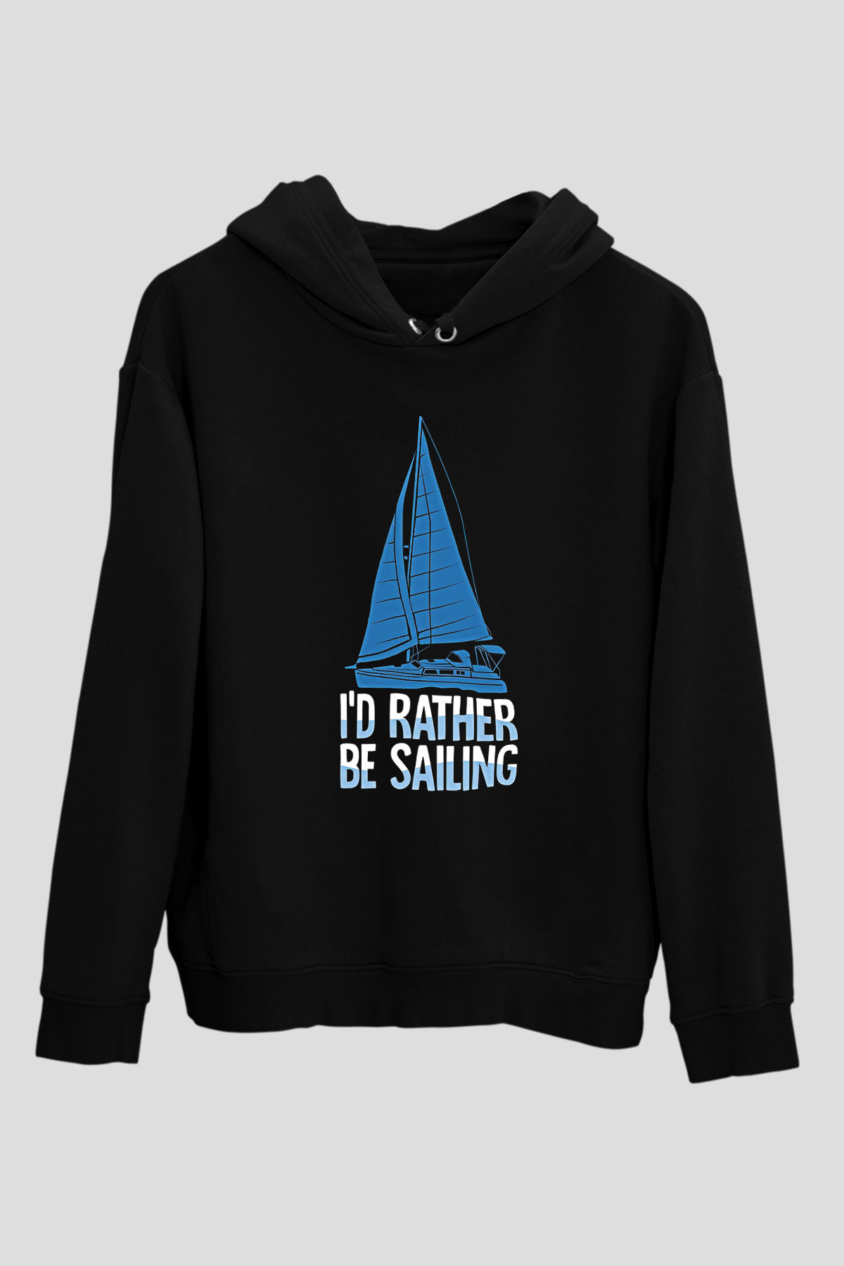 Yelken - Sail Baskılı Unisex Siyah Kapüşonlu Sweatshirt