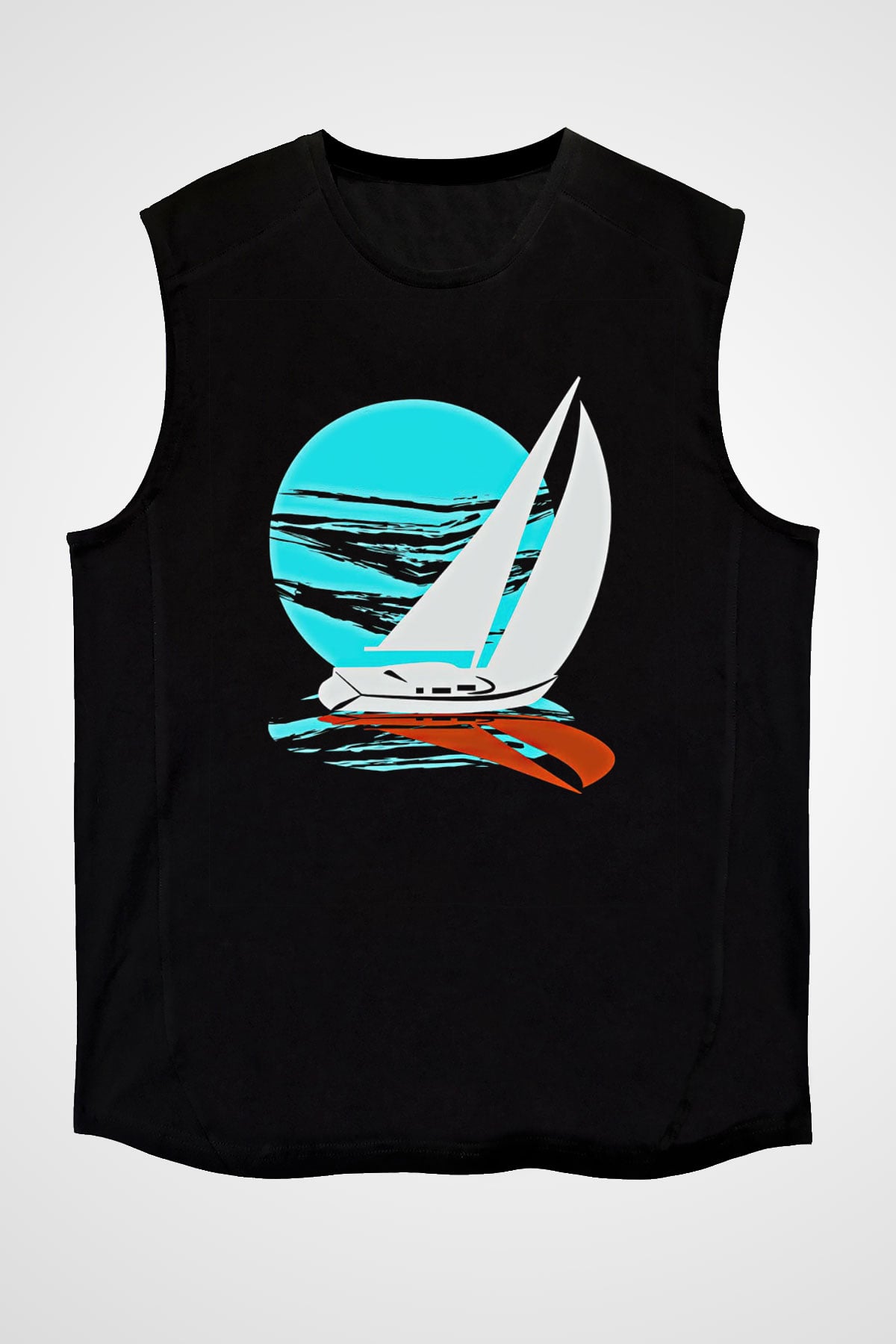 Yelken - Sail Baskılı Unisex Siyah Kolsuz Tişört