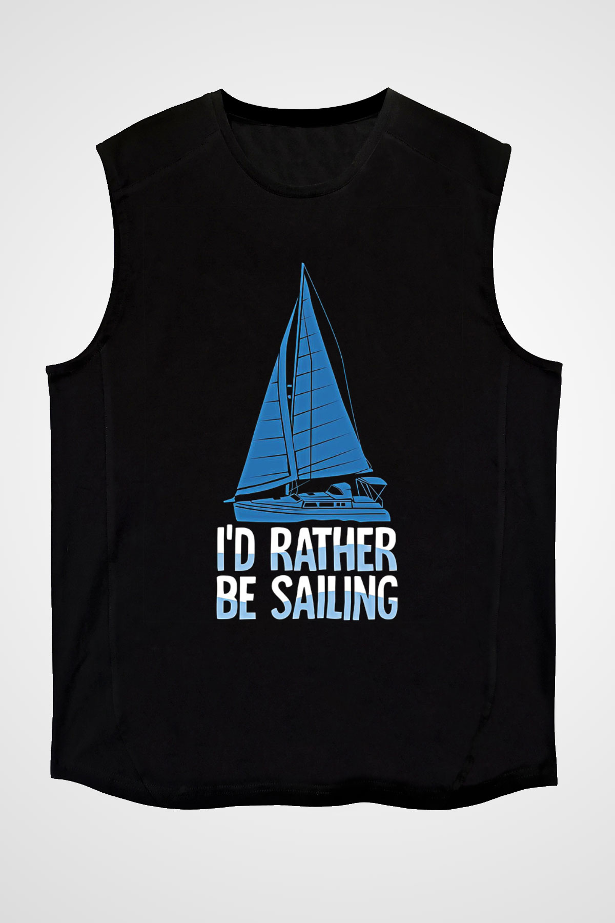 Yelken - Sail Baskılı Unisex Siyah Kolsuz Tişört