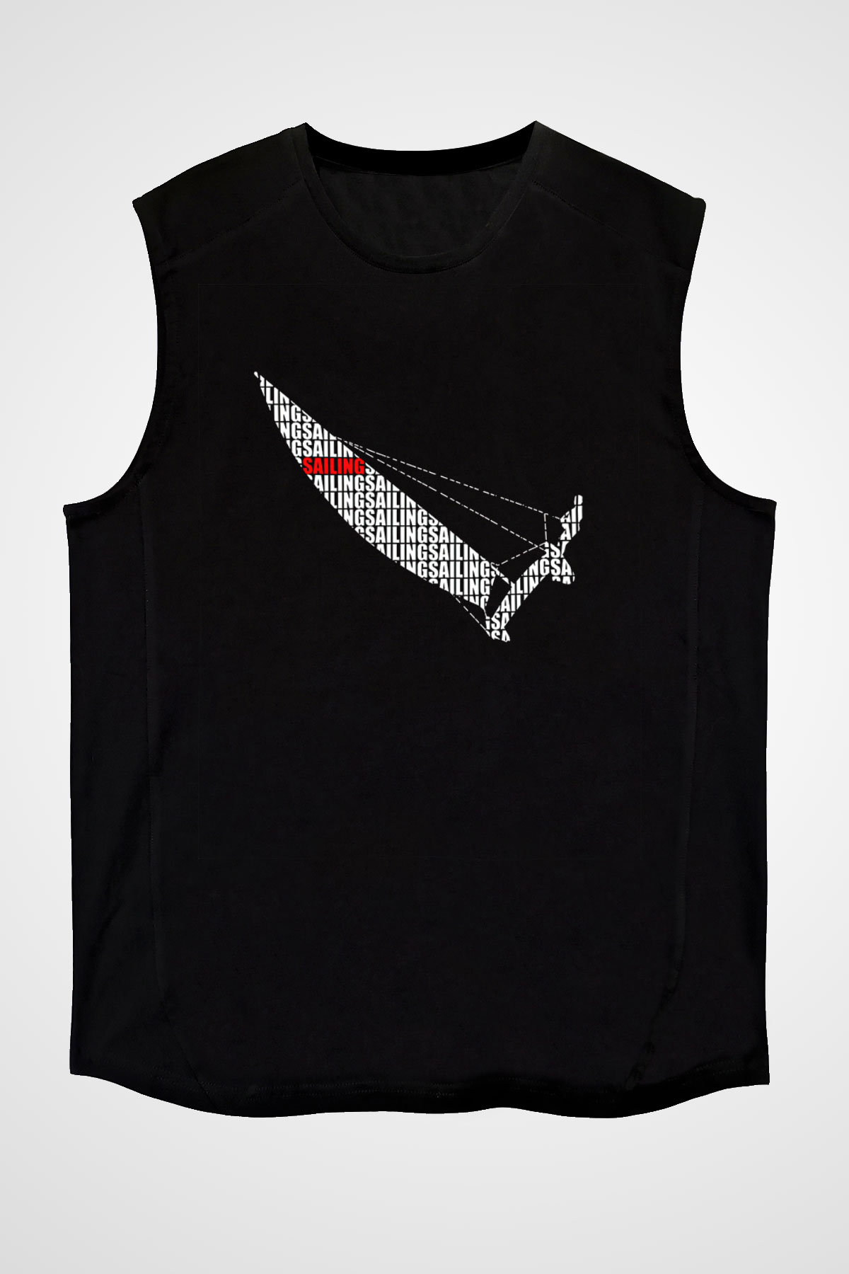 Yelken - Sail Baskılı Unisex Siyah Kolsuz Tişört