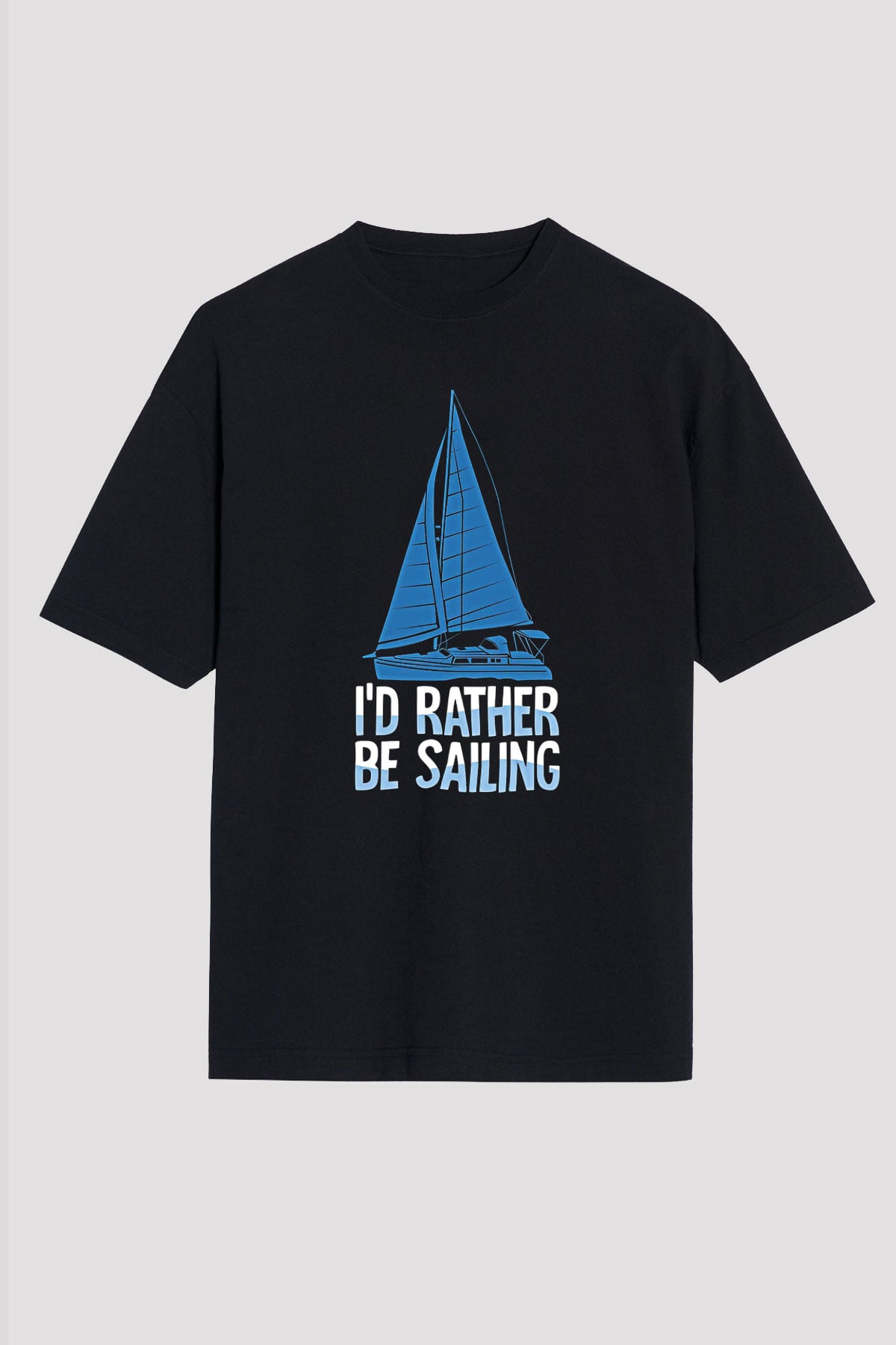 Yelken - Sail Baskılı Unisex Siyah Oversize Tişört