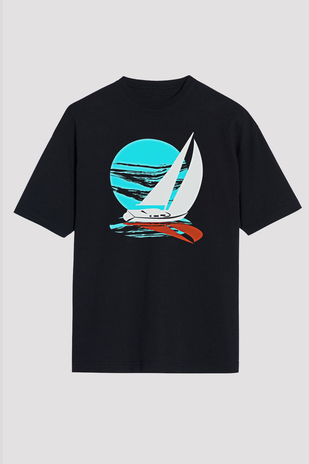 Yelken - Sail Baskılı Unisex Siyah Oversize Tişört