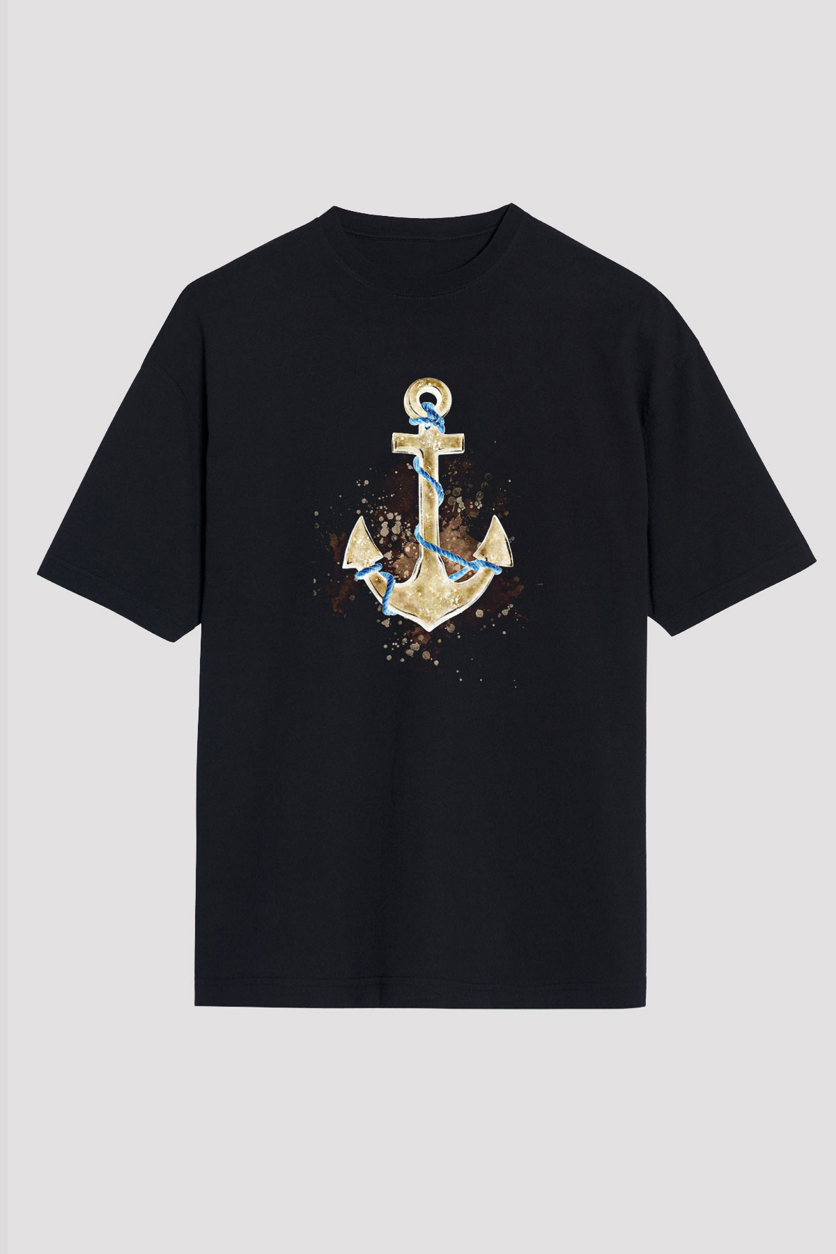 Yelken - Sail Baskılı Unisex Siyah Oversize Tişört