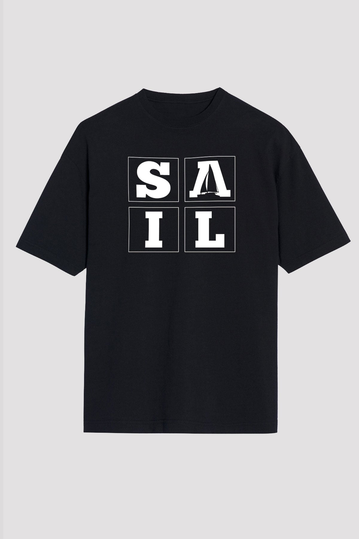 Yelken - Sail Baskılı Unisex Siyah Oversize Tişört