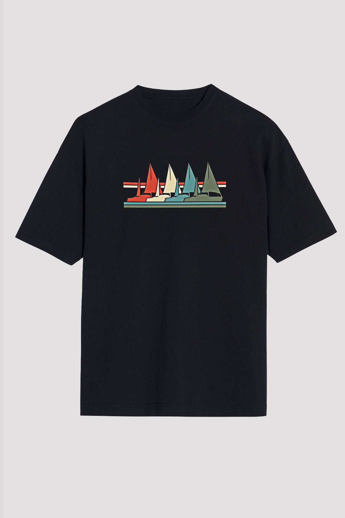 Yelken - Sail Baskılı Unisex Siyah Oversize Tişört
