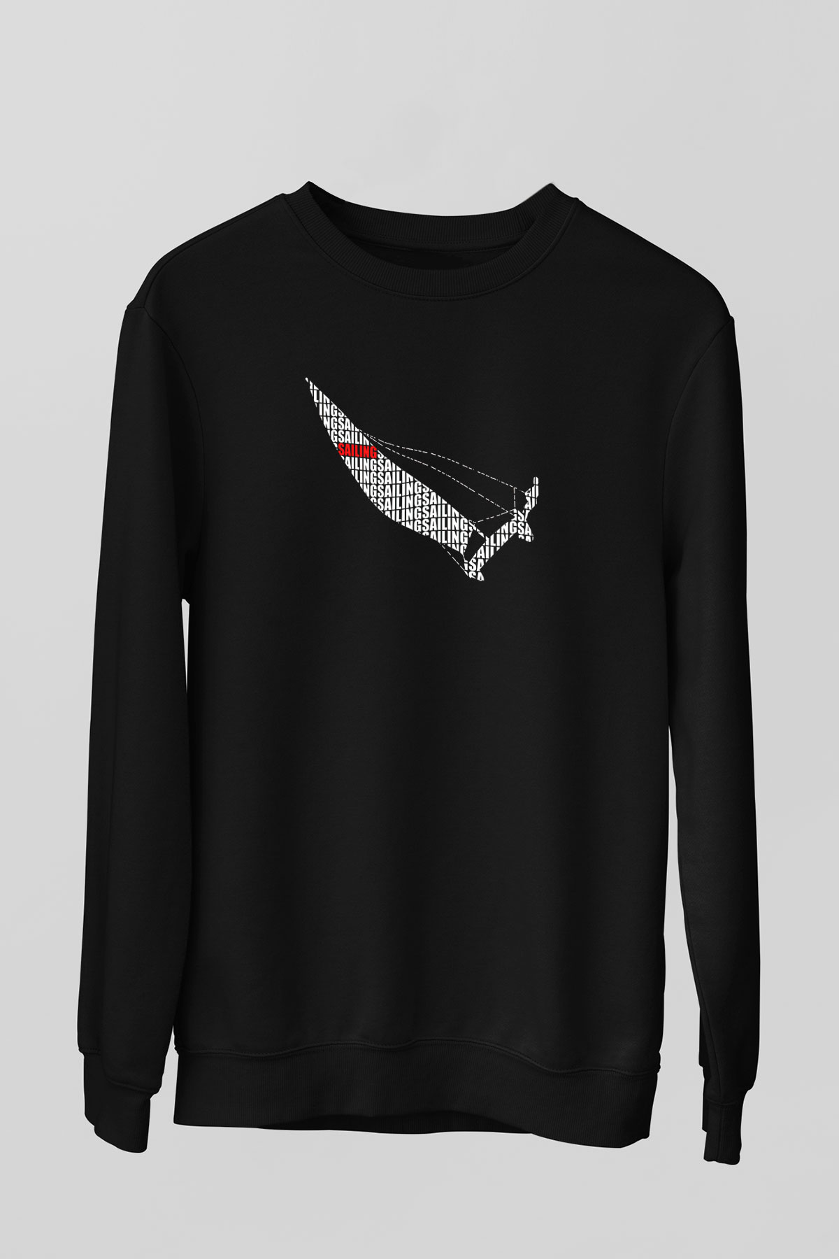 Yelken - Sail Baskılı Unisex Siyah Sweatshirt